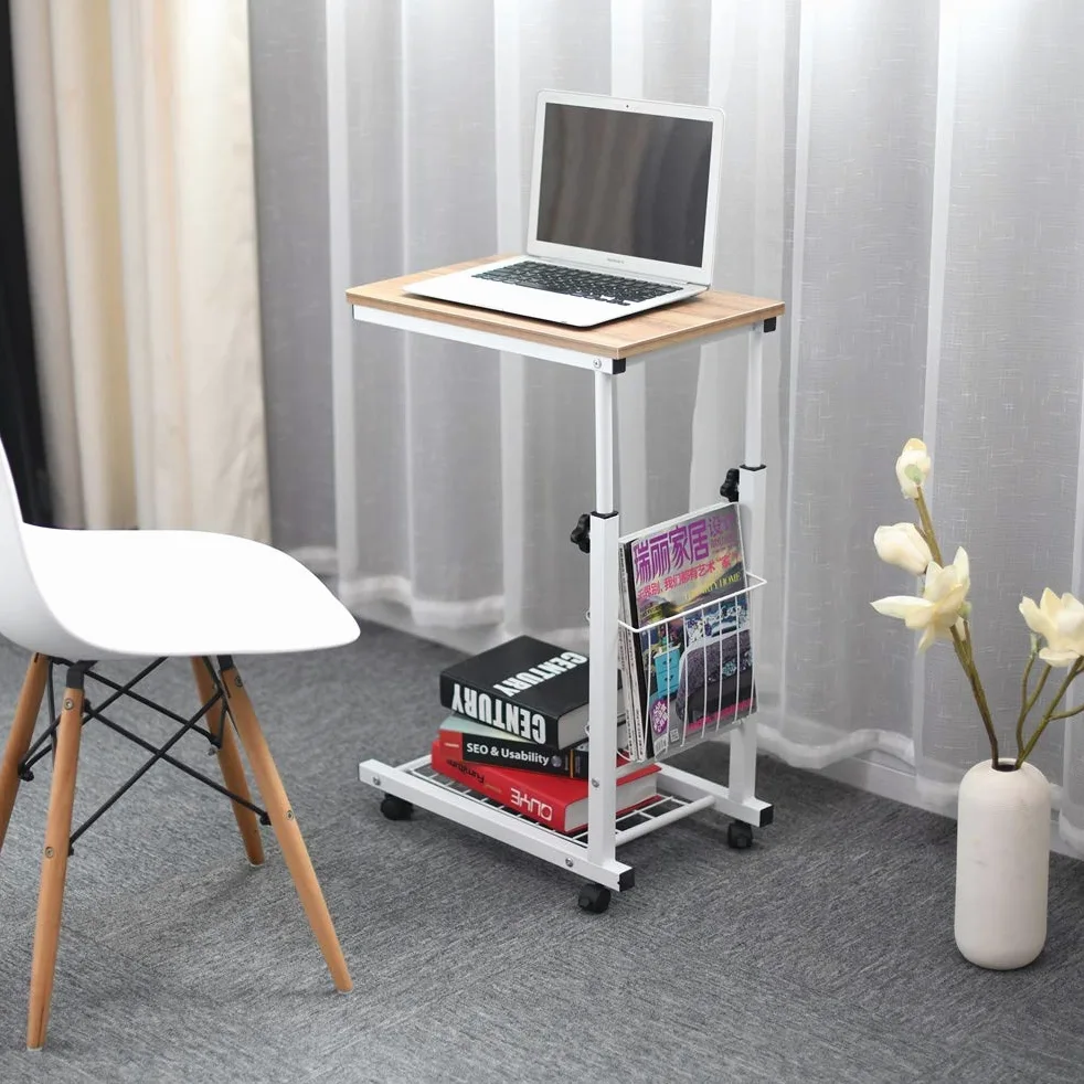 sogesfurniture End Table,Portatile Tavolo Laptop con Ruote,Tavolino,Compatto Tavolo per PC Notebook Tavolino per caffè Tavolino da Scrivania,Altezza Regolabile,Quercia BHEU-C6-OK