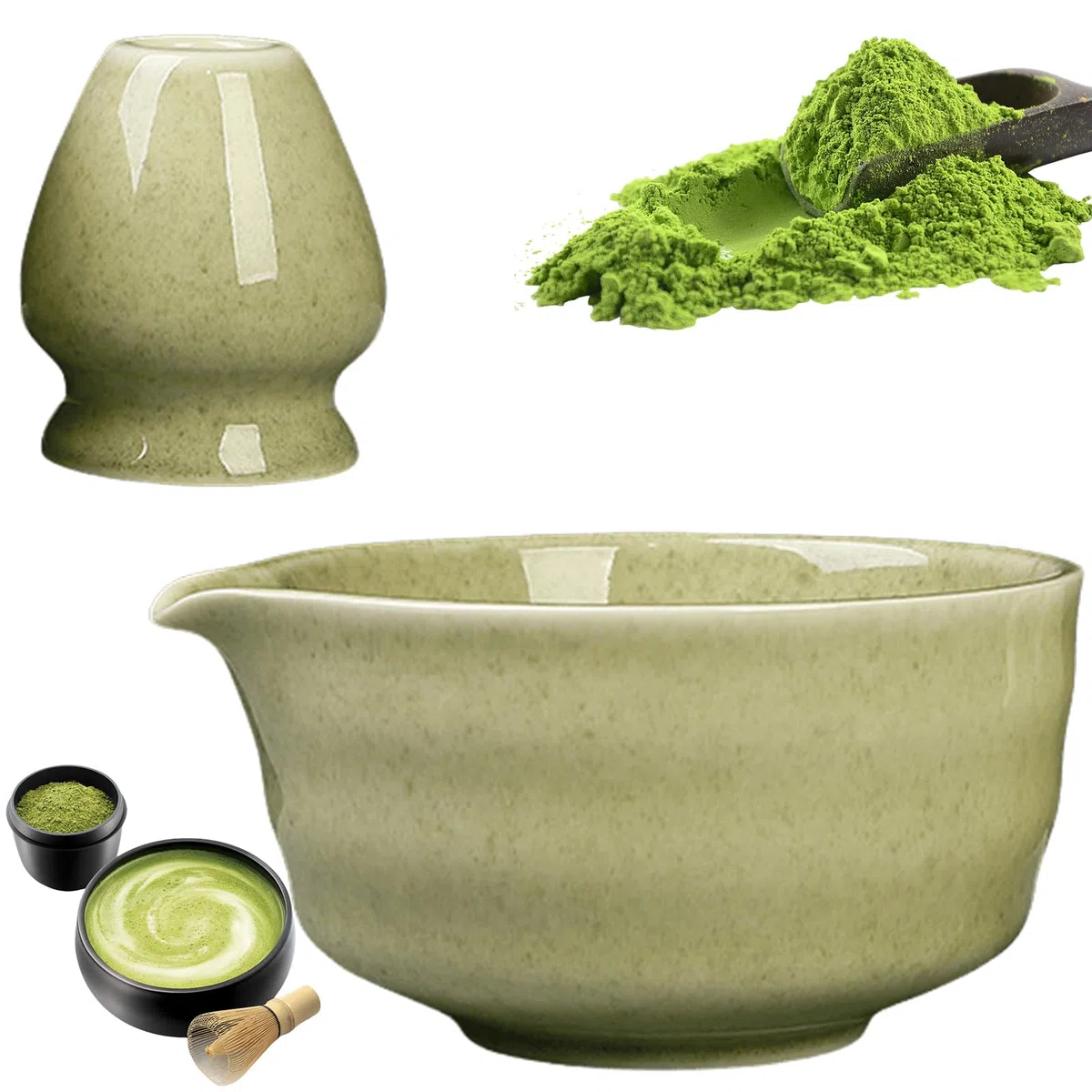GOMETY Ciotola giapponese Matcha con beccuccio, Chawan Matcha, ciotola da tè con scomparto per la frusta, ciotola tradizionale in ceramica Matcha, ciotola per matcha, ciotola per tè Chawan, ciotola in
