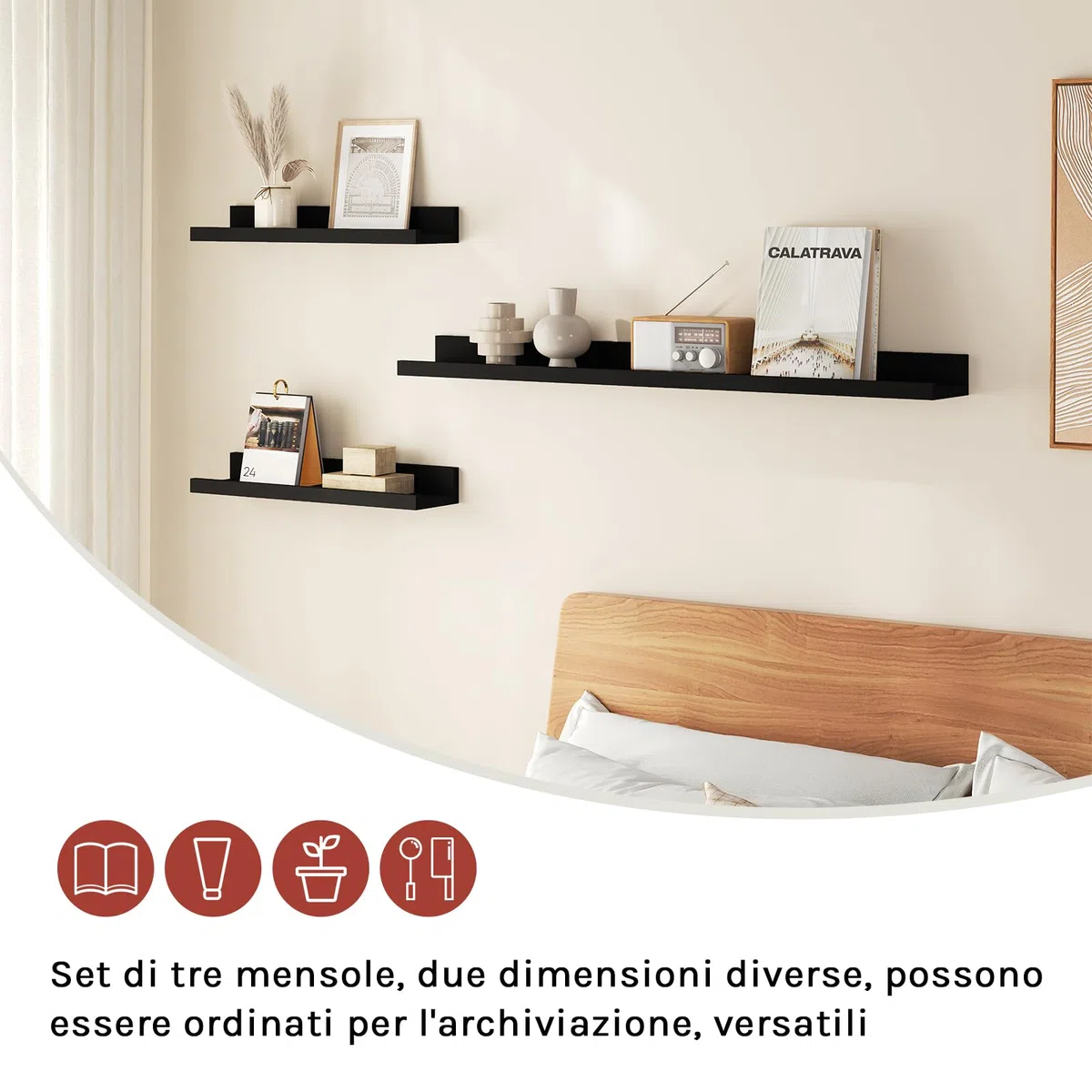 WOLTU Mensole da Muro Design Set di 3, Scaffale Galleggiante con Bordo, Decorazione Parete per Soggiorno Ufficio Camera da Letto Cucina, Nero