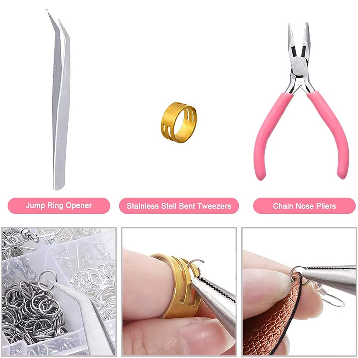 Kit per Realizzare Orecchini 1128 Pezzi - Forniture con Ganci, Anelli Divisori, Pinze, Pinzette, Apriscatole - per Fare Gioielli Fai da Te e Riparare