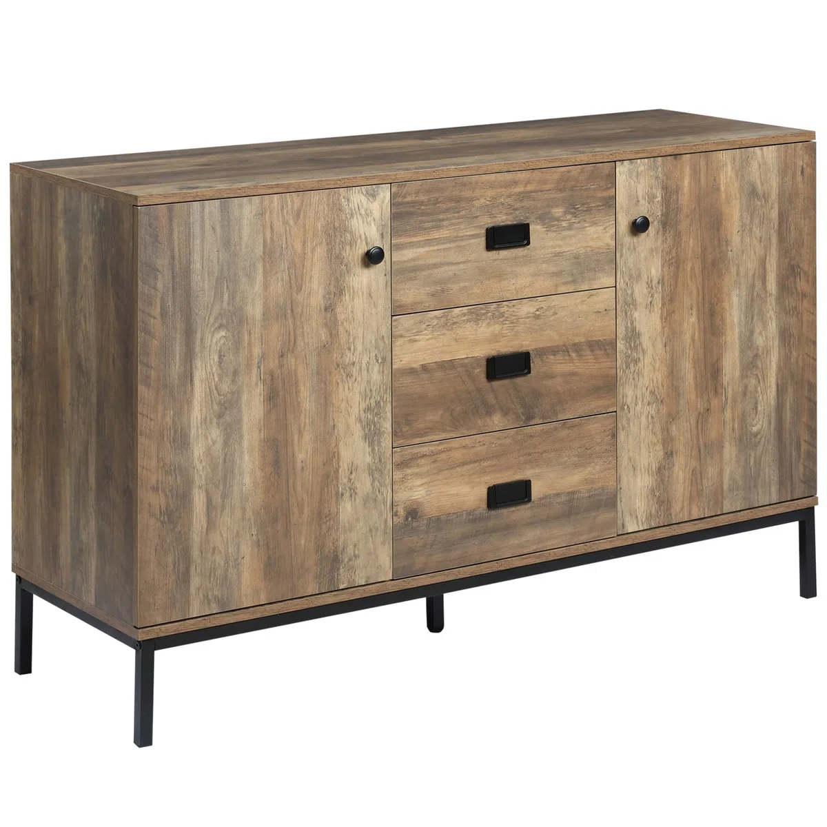 HOMCOM Credenza Moderna in Truciolato e Metallo per Cucina e Soggiorno con 2 Armadietti a 2 Ante con Ripiani Regolabili e 3 Cassetti, 120x39.5x77 cm, Marrone