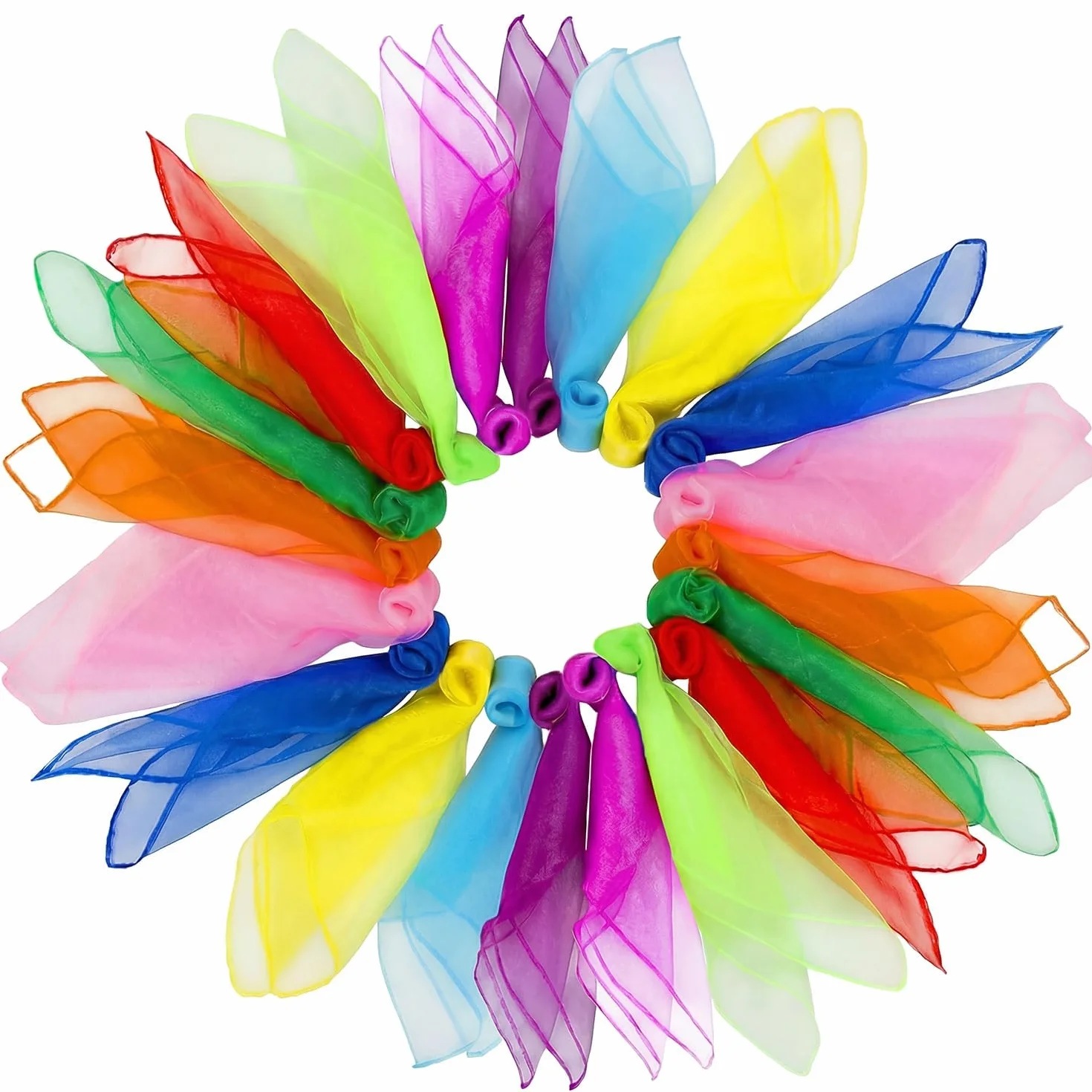 20 Pezzi Foulard Colorati in Chiffon per Bambini Foulard Giocoleria Sciarpe da Ballo, Asciugamani Magici Quadrati 60x60cm (20 Pezzi in 10 Colori)