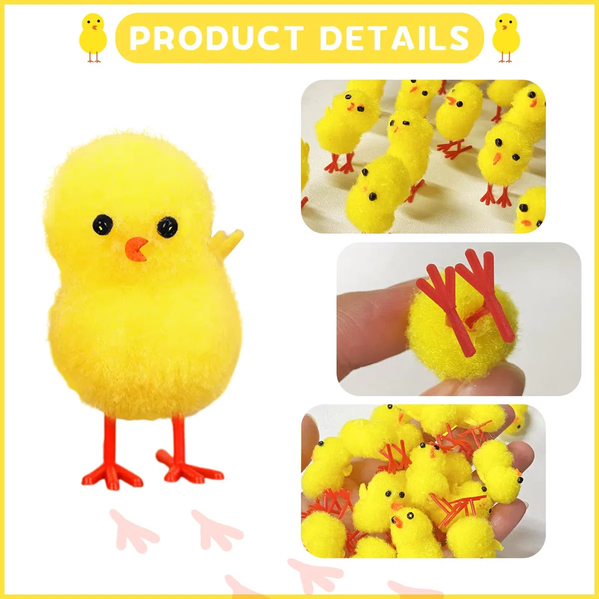 48 Pezzi Pasqua Mini Pulcini, Mini Pulcini Pasquali Soffici, Decorazione Cappello Uova di Pasqua, Fai da Te Arti e Mestieri Festa Decorazione (Giallo)
