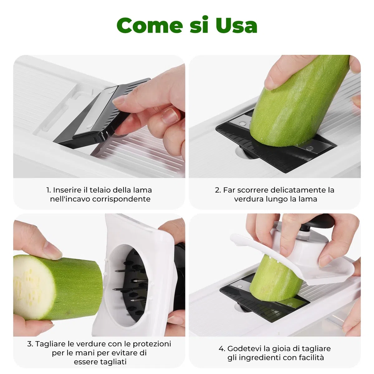 Mandolina per Verdure, Affetta Taglia Verdure Manuale, Mandolina Affettatrice Professionale, con 5 Lame Intercambiabili per Cipolla Cetriolo Zucchine Carote (Nero)