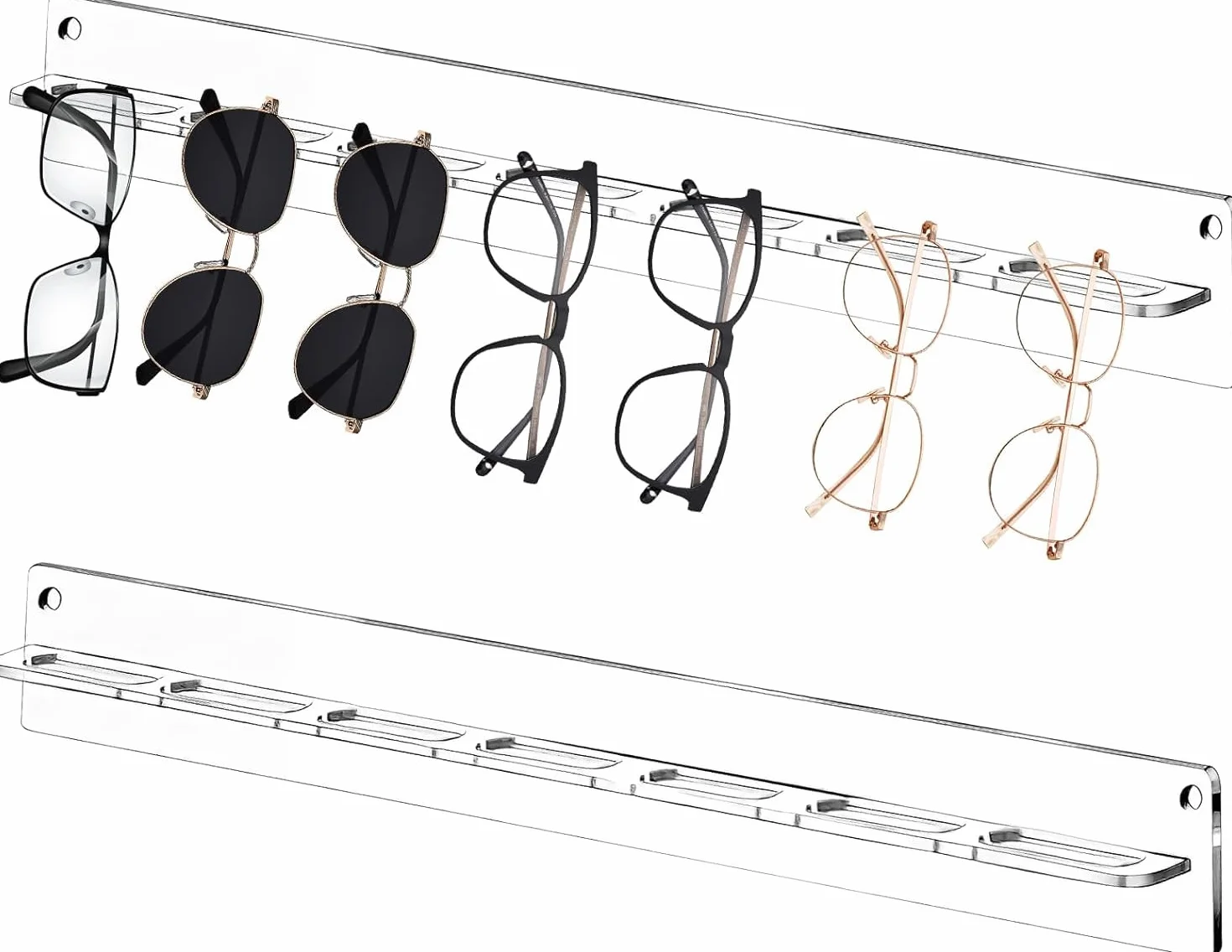 VOSSOT 2 Pezzi Supporto Occhiali Portaocchiali Parete Porta Organizzatore Espositore in Acrilico 38cm*3,8cm Contiene 7 paia di occhiali