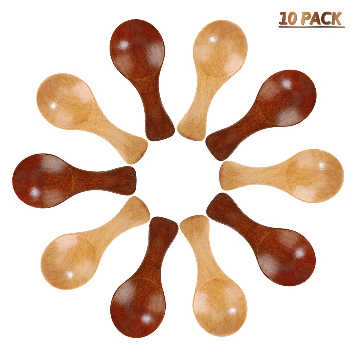 Cucchiai da sale in legno con manico corto artigianale – per miele, caffè, cucina, tè, zucchero, sale, marmellata, senape, gelato (confezione da 10)