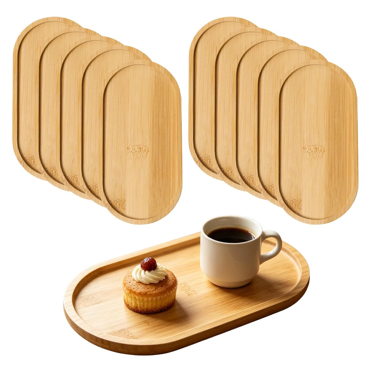 10 vassoi in legno piccoli: 17,5 cm x 8,8 cm x 1 cm, ovali in legno, piccolo vassoio da portata in bambù, per soggiorno e cucina