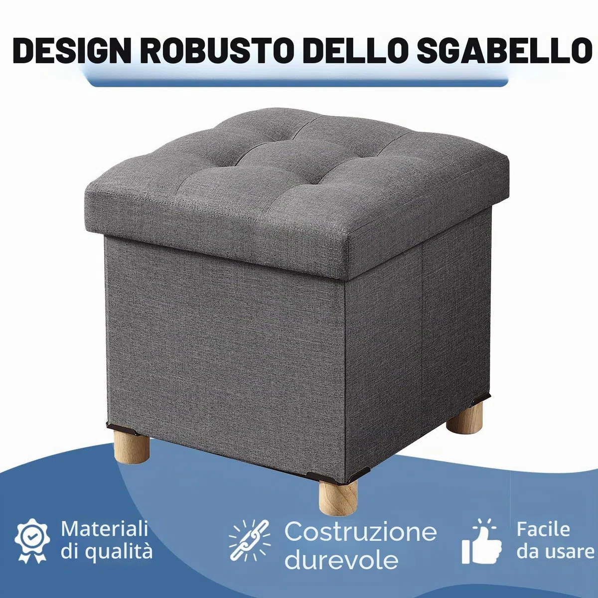 BRIAN & DANY Pouf Cubo Poggiapiedi Sgabello Contenitore Cassapanca Pieghevole 38 x 38 x 40 cm, Grigio