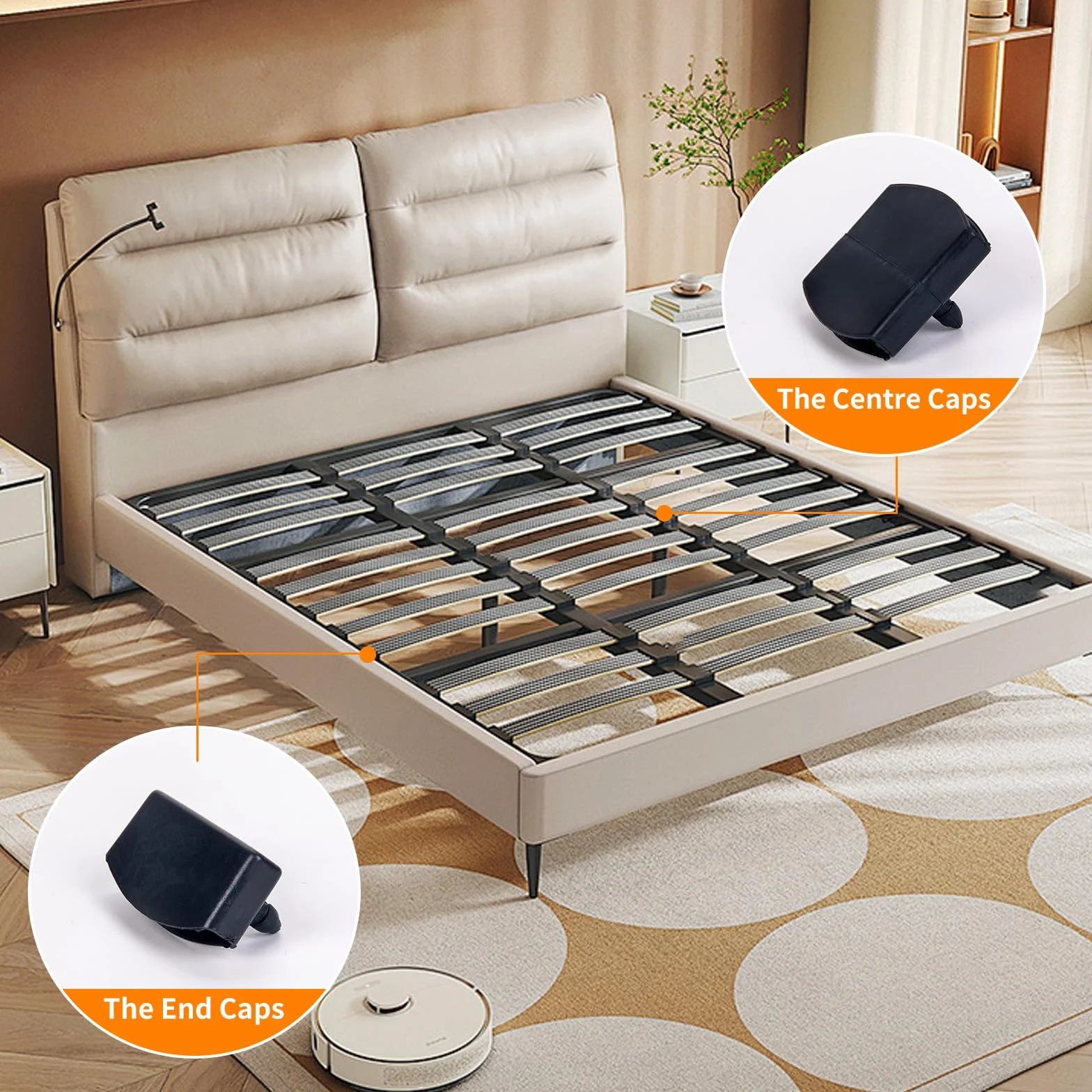 Kit di 36 supporti per doghe da letto, tappi per doghe in plastica e tappi centrali, staffe laterali per doghe (55 mm x 9 mm all'interno)