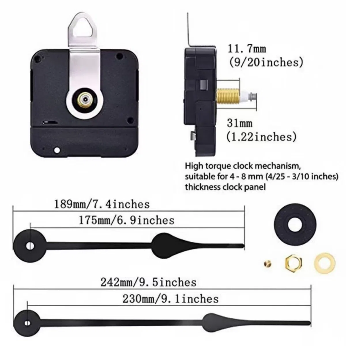 HICARER Movimento ad alta coppia e mano lunga 230 mm/9,1 pollici (lunghezza codolo 1-1/5 pollici/31 mm)