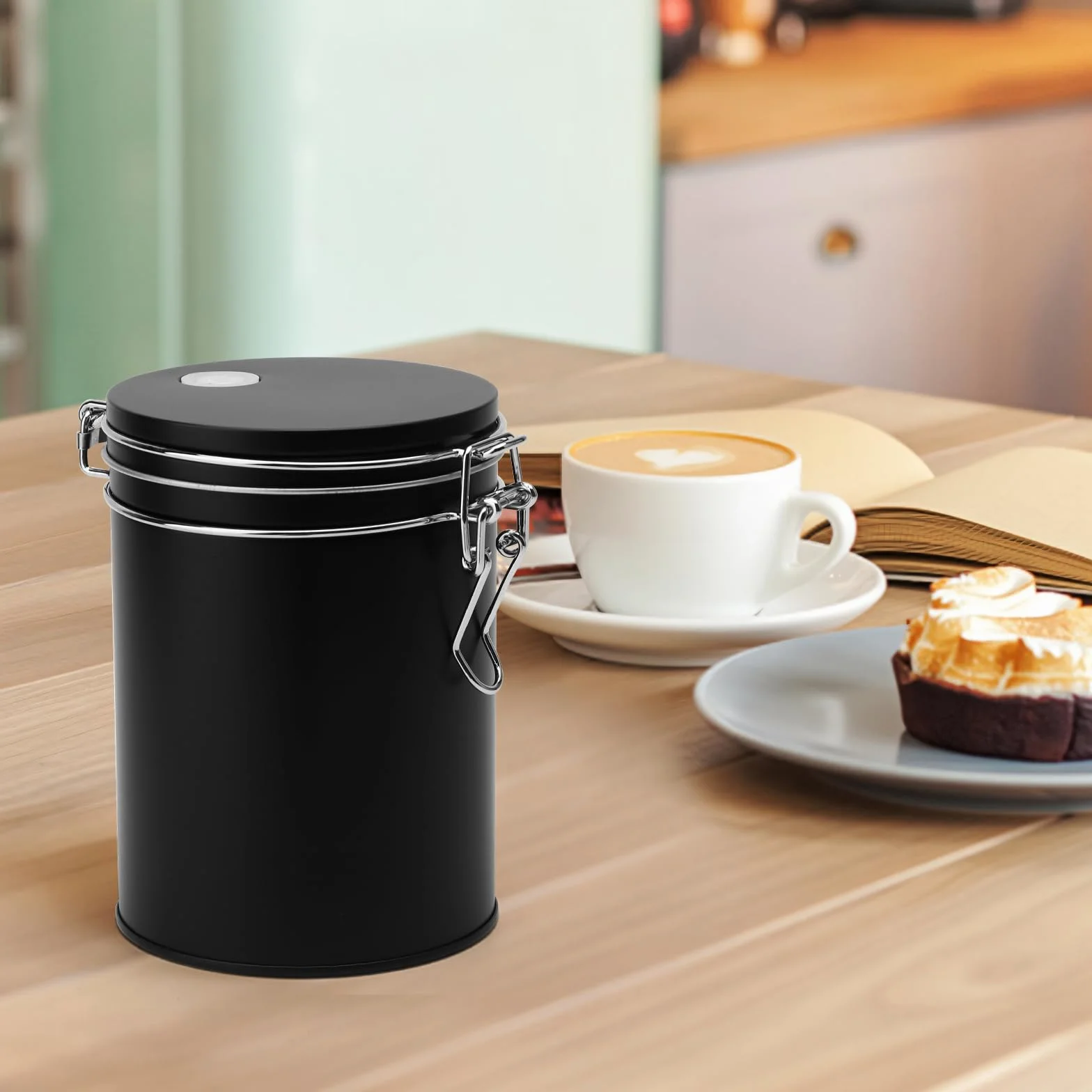 Barattolo per caffè in acciaio inox ermetico con valvola, contenitore per caffè vuoto nero per mantenere la freschezza, protezione dell'aroma con coperchio per chicchi di caffè, polvere, tè, noci