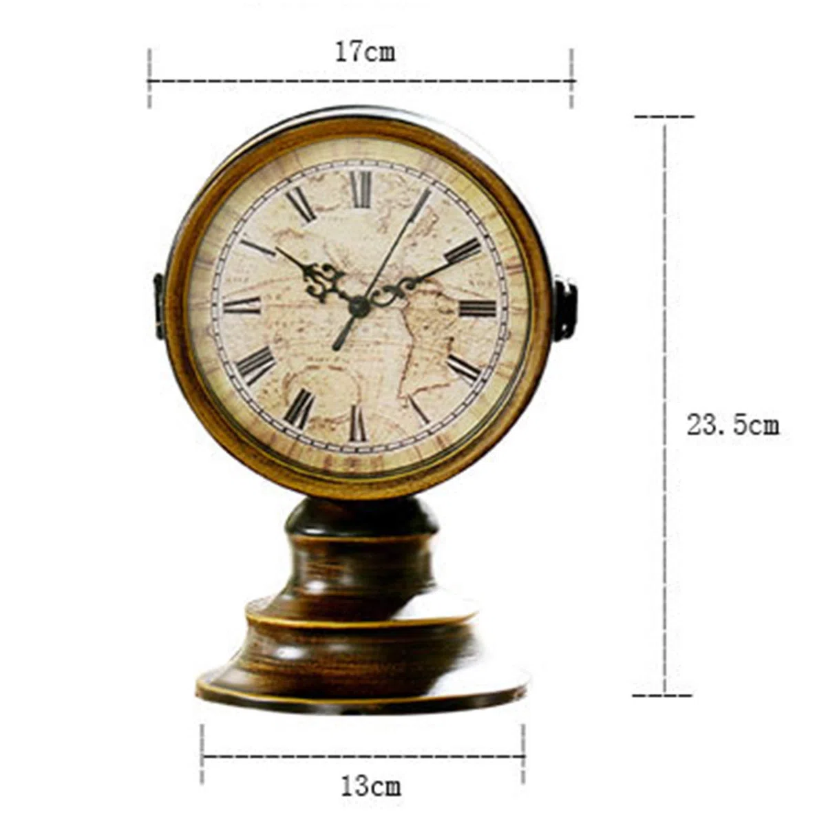Sveglia senza Ticchettio,Bifacciale Classico Orologio da Scrivania Analogico con Mappa Del Mondo Retrò,Silenzioso Sveglia da Comodino e da Scaffale