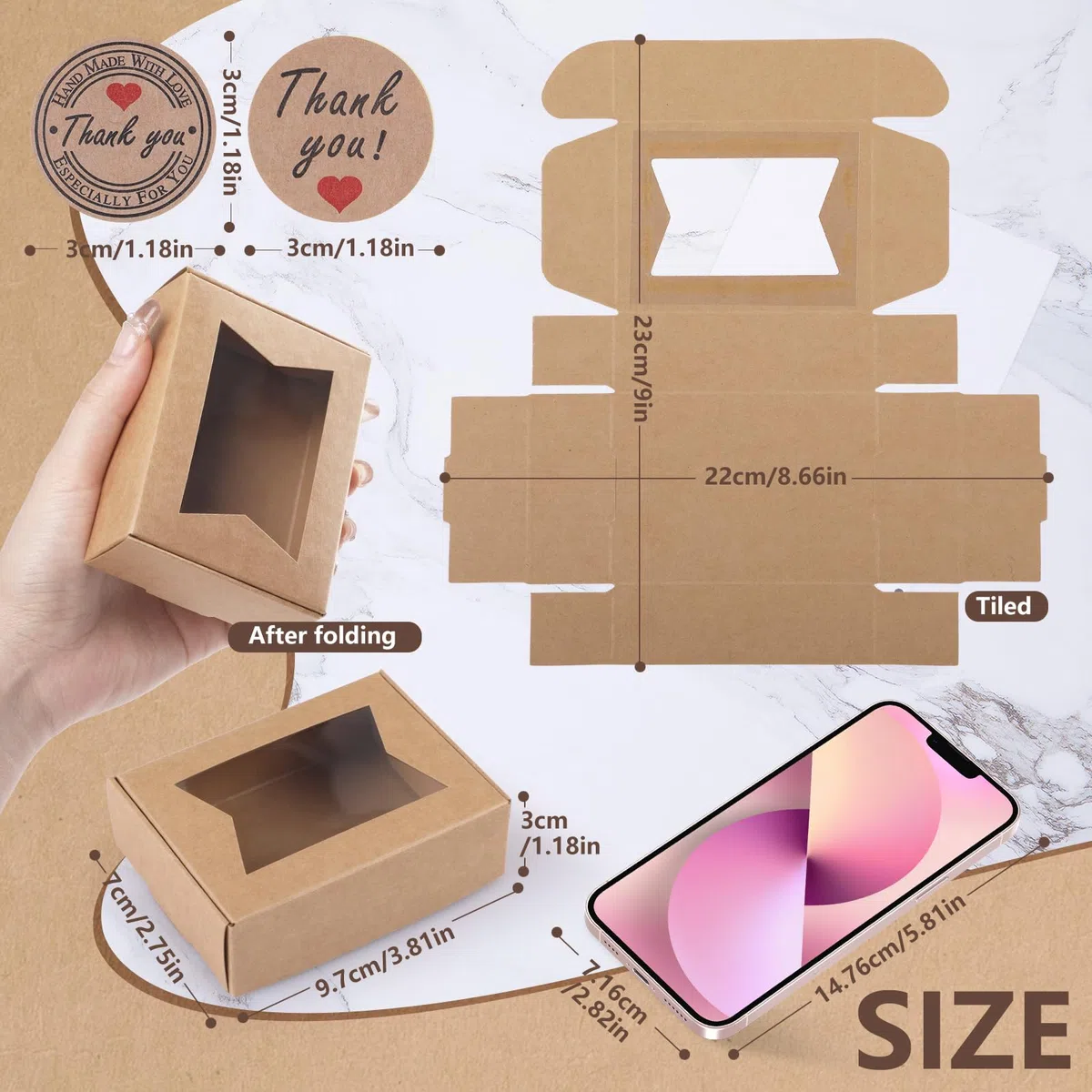 40pz Scatola Regalo Kraft,GeeRic 9.7*7*3CM Scatoline Regalo con Finestra Trasparente Vintage Imballaggio DIY Candele Sapone Biscotti Caramelle Gioielli Scatola Quadrate a Nozze Festa,Compleanno,Natale