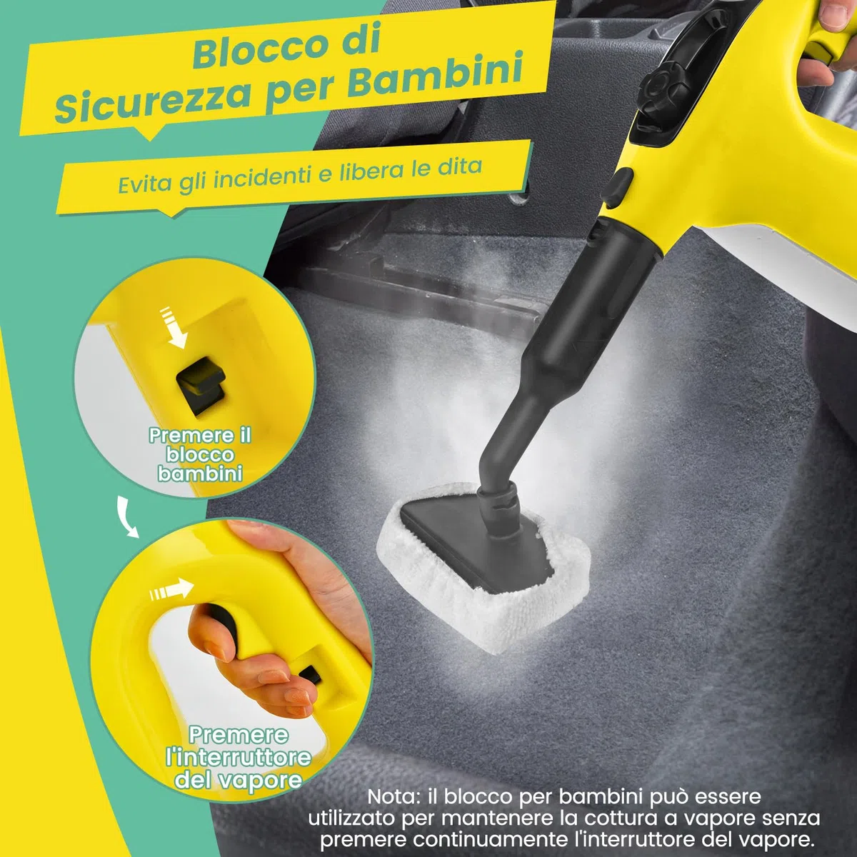COSTWAY 1500W Pulitore a Vapore Portatile, Macchina a Vapore con Serbatoio d'Acqua da 400 ml Blocco per Bambini e Kit di Accessori da 14 Pezzi, 33x13x24,5 cm (Giallo)