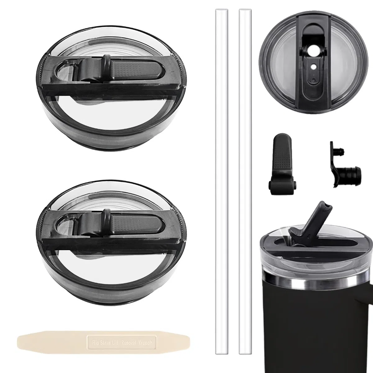 2 Stanley Cup a prova di perdite, coperchio di ricambio per Stan-ley 30 oz, coperchio per Stanley Cup, accessori per Stanley Cup, con 2 cannucce e 1 Strumenti ausiliari di smontaggio(2 nero)