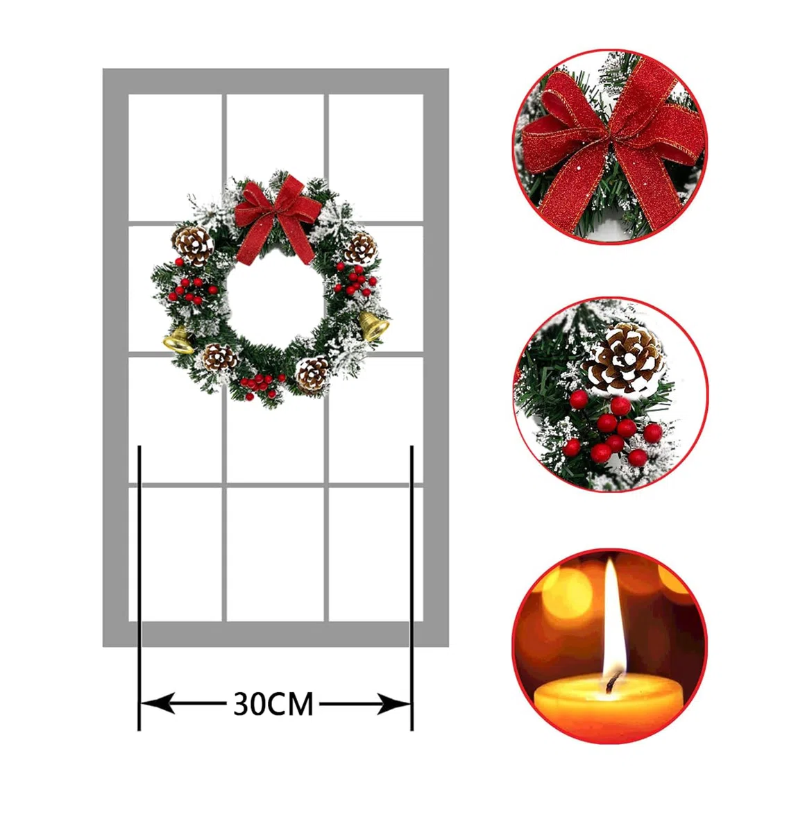 Ghirlanda natalizia per porta di Natale, 30 cm, decorazione natalizia, decorazione natalizia (bianco e verde)
