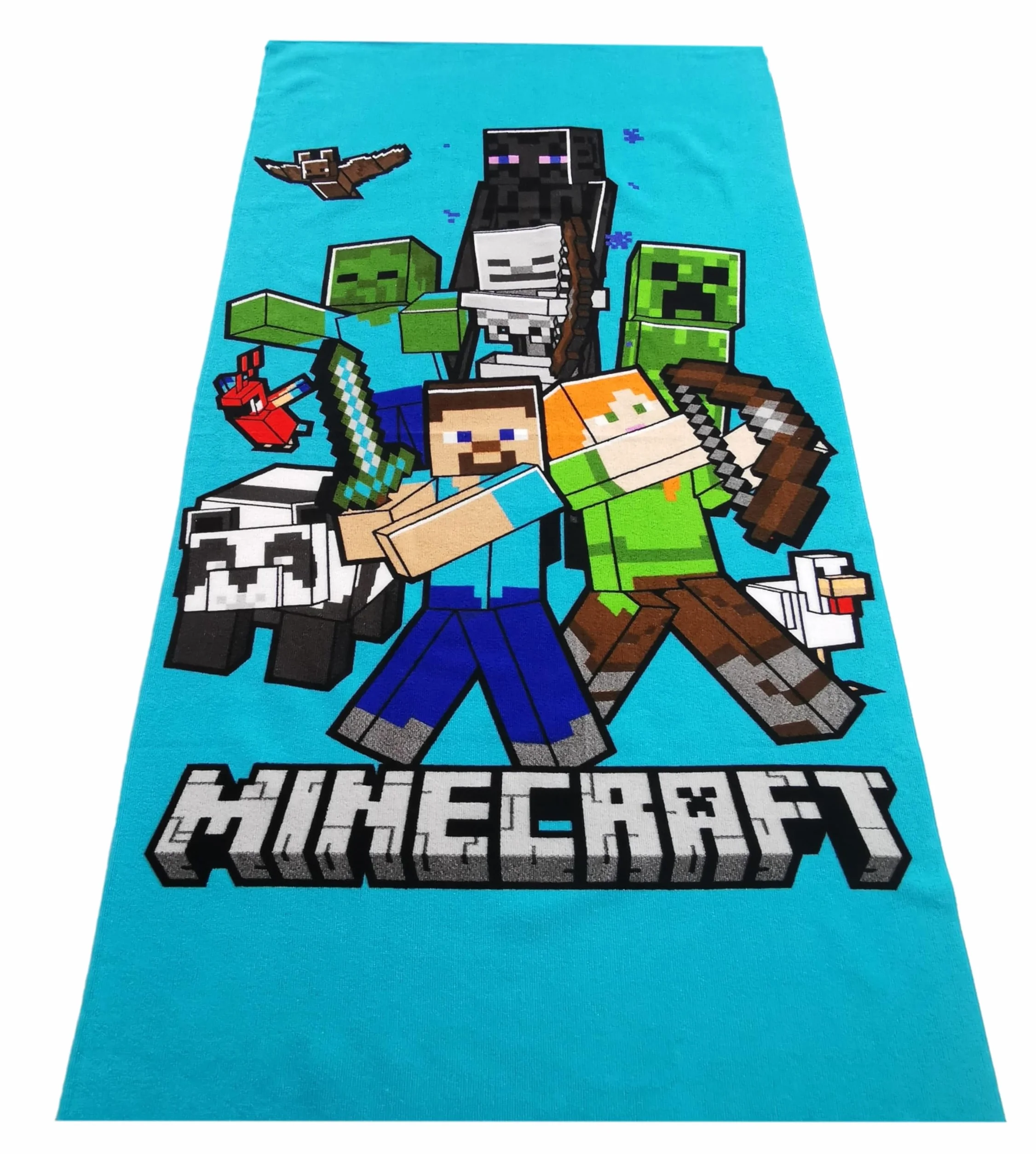 Theonoi Asciugamano da bagno per bambini, 70 x 140 cm, in poliestere (Minecraft Steve Alex)