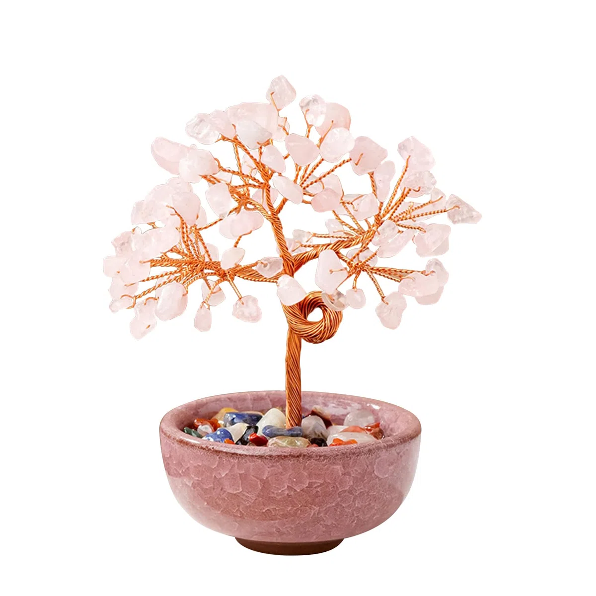 Albero della Vita Feng Shui Decorazione 81 Cristalli Ametista Pietra Naturale Preziosa Gusci di Pietra Con Base Decorazione Spirituale Per Regalo e Fortuna（Quarzo rosa）