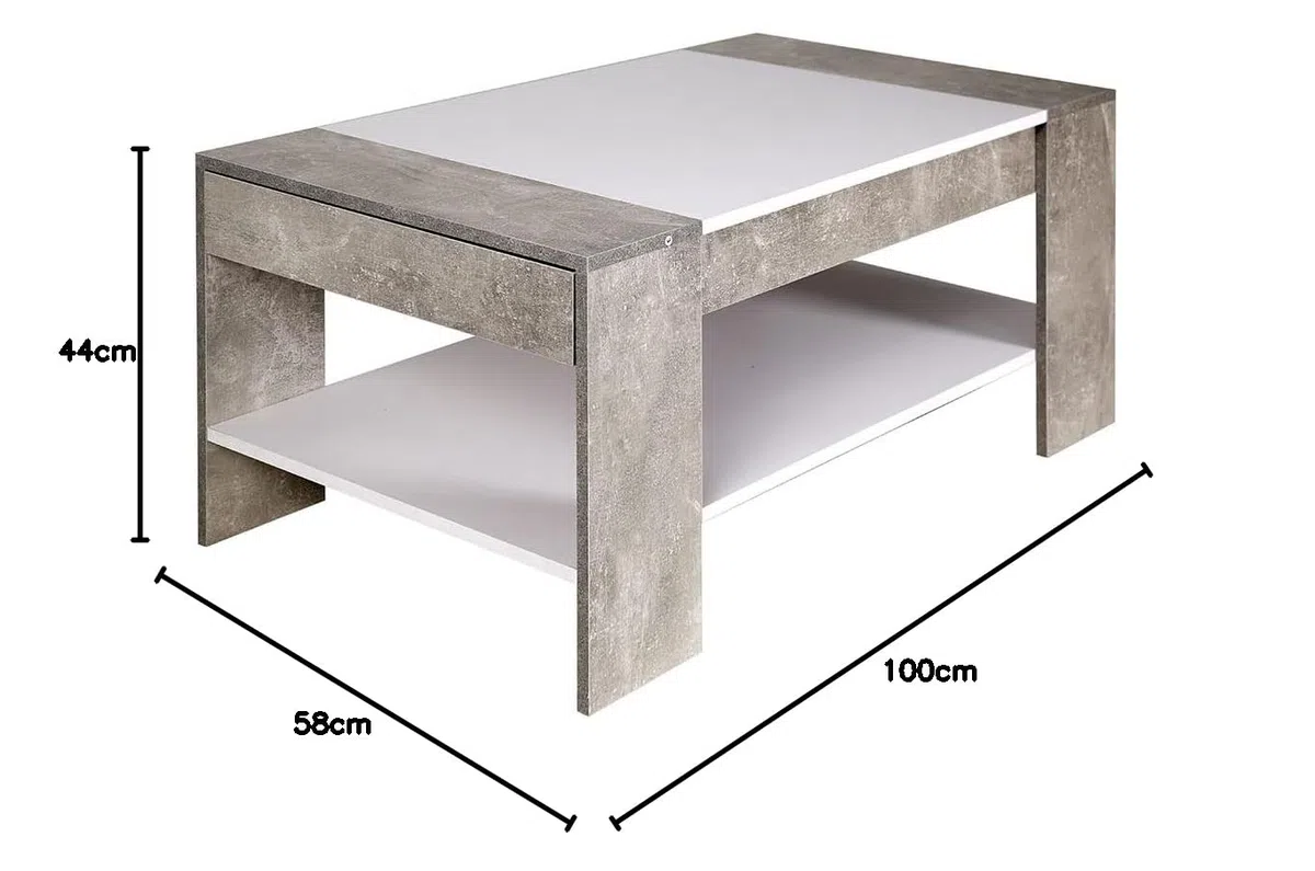 BAKAJI Tavolino Divano Tavolo Caffè da Salotto Rettangolare Design Moderno in Legno MDF con Ripiano Inferiore e Cassetto a Scomparsa Dimensione 100 x 58 x 44 cm Colore Grigio Effetto Cemento