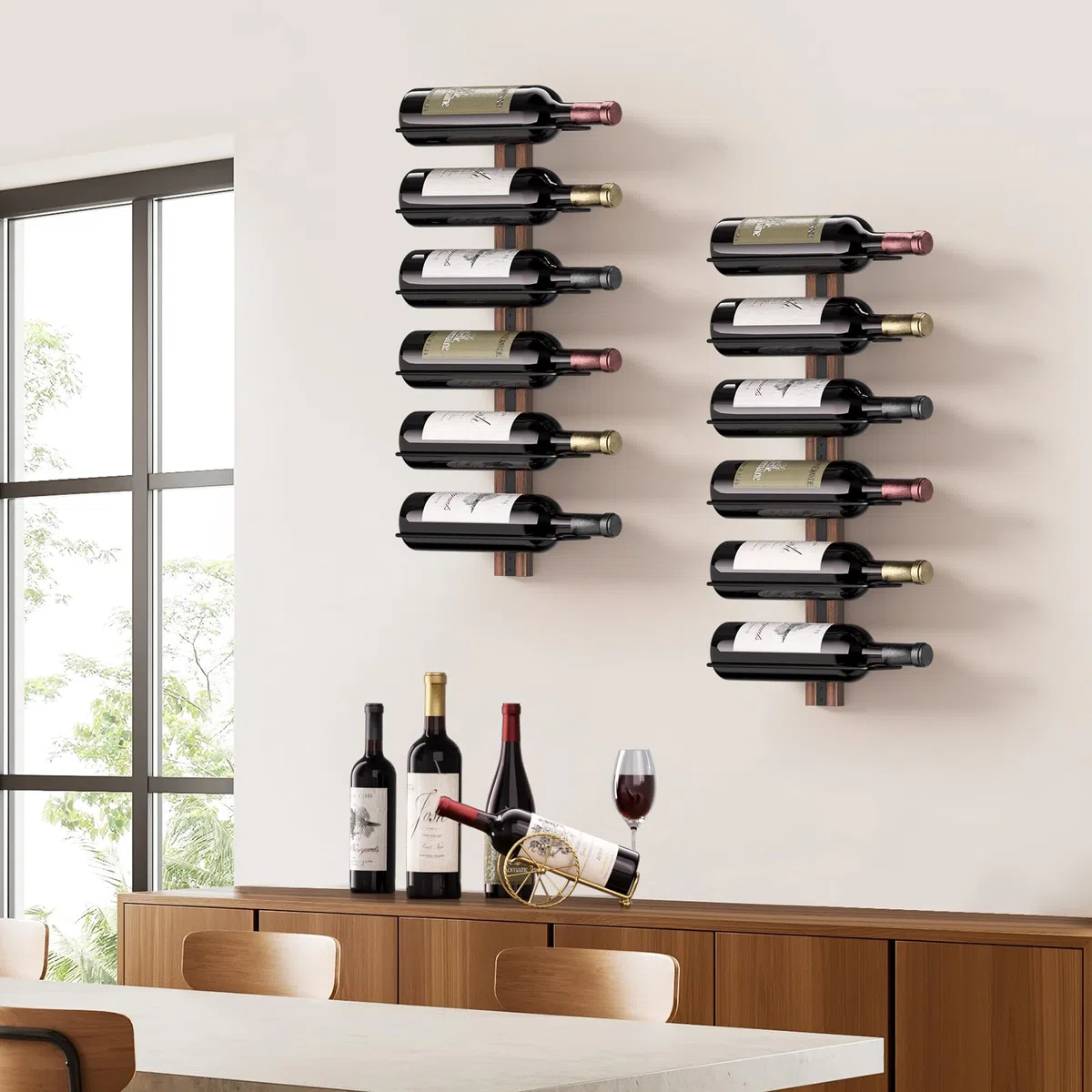 B4Life, Portabottiglie da parete in legno, ideale per 12 bottiglie di vino, per cucina, sala da pranzo, bar