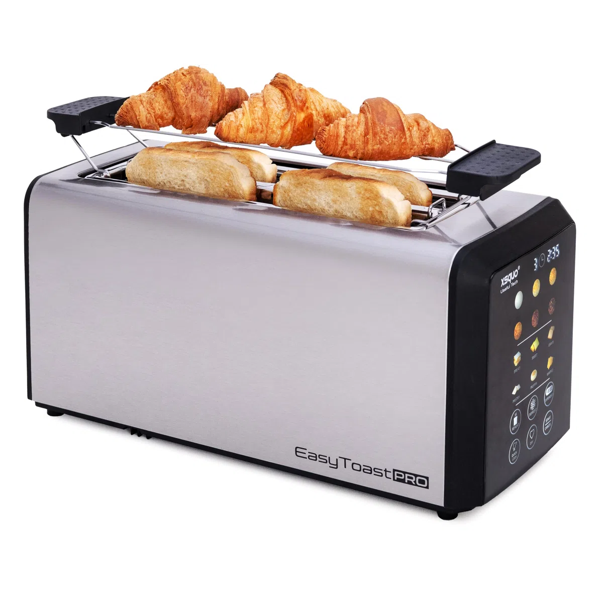 Tostapane Smart Touch Screen in Acciaio Inox - Tostapane 2 Fette con Display LED e Conto alla Rovescia, 6 Programmi di Tostatura, Funzioni Scongelamento e Riscaldamento, Vassoio Raccoglibriciole