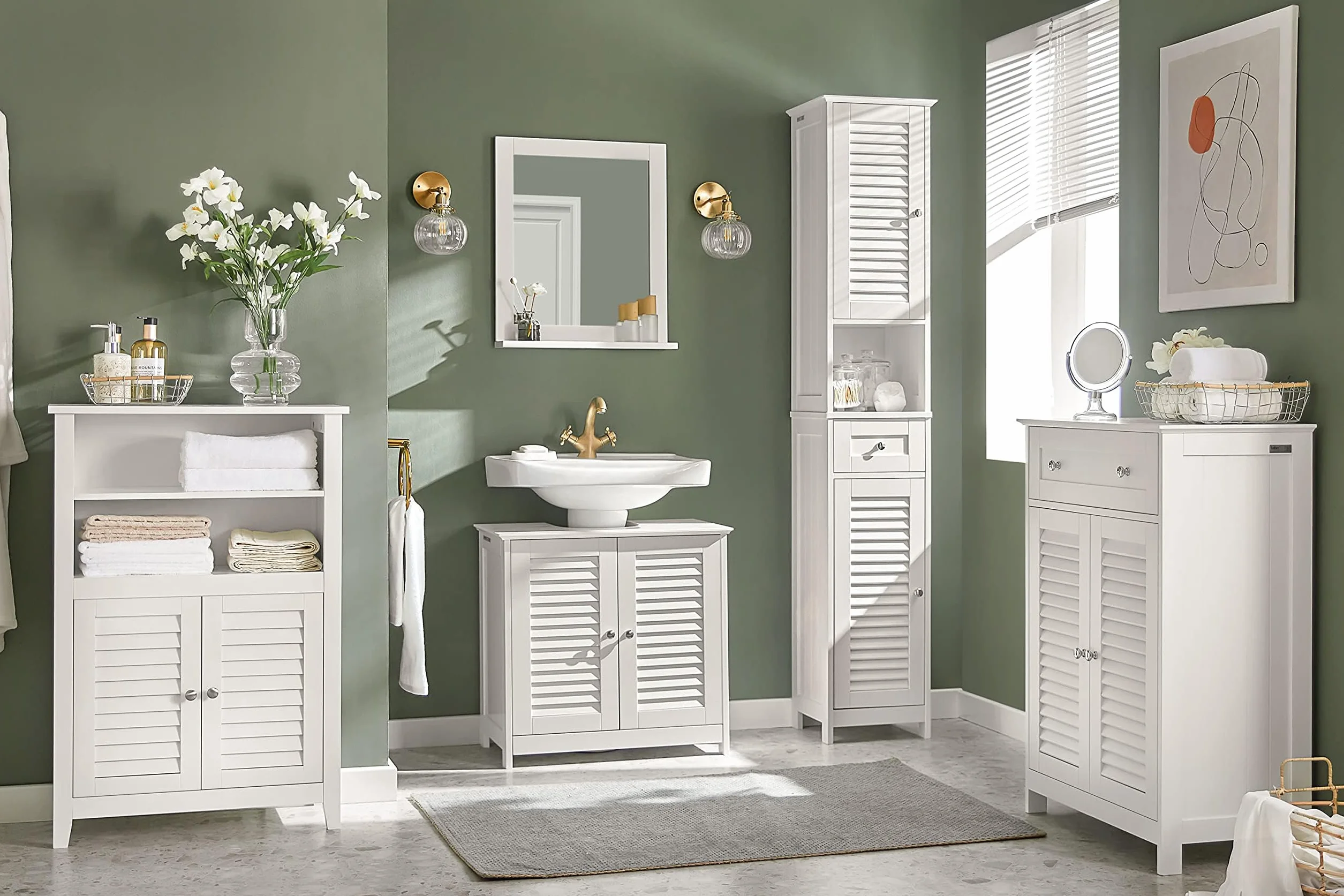 SoBuy Armadio da Bagno – Mobile da Bagno Salvaspazio con Ripiani e Porte, Credenza in Legno Stretto per Corridoio e Soggiorno, Bianco, 60 x 90 x 26 cm, BZR13-W