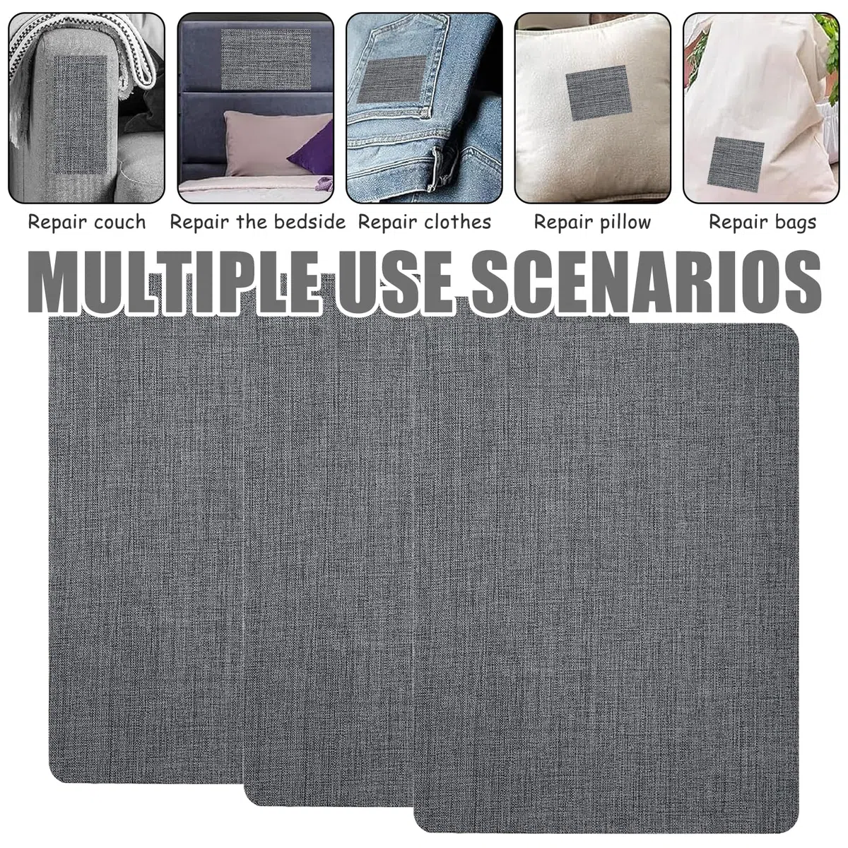 3 toppe autoadesive in tessuto di lino, grandi toppe di riparazione per divani, sedie, scarpe e vestiti, kit di riparazione per tappeti grigio scuro, facili da tagliare e riutilizzabili (20,3 x 27,9