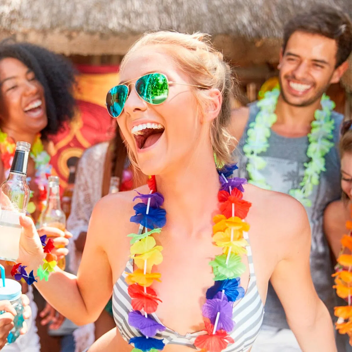 60 Pezzi Ghirlanda Hawaiana Collana, Ghirlande di Fiori Hawaiane, Collana con Fiore Hawaiano, Fasce e Bracciali, Collane Hawaii Fiori per Tropicale Spiaggia a Tema Festa Decorazioni