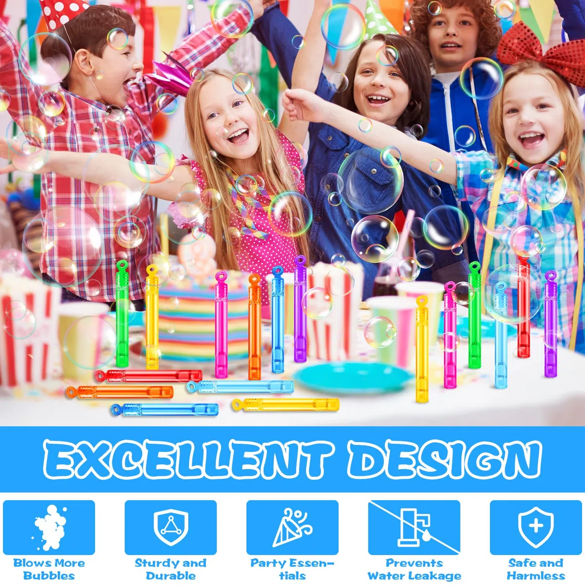 64 Pezzi Bolle di Sapone Bambini, Pensierini per Bambini Dopo Festa, Bolle Sapone con 8 Colori per Feste di Compleanno per Bambini, Matrimoni, Giochi All'aperto