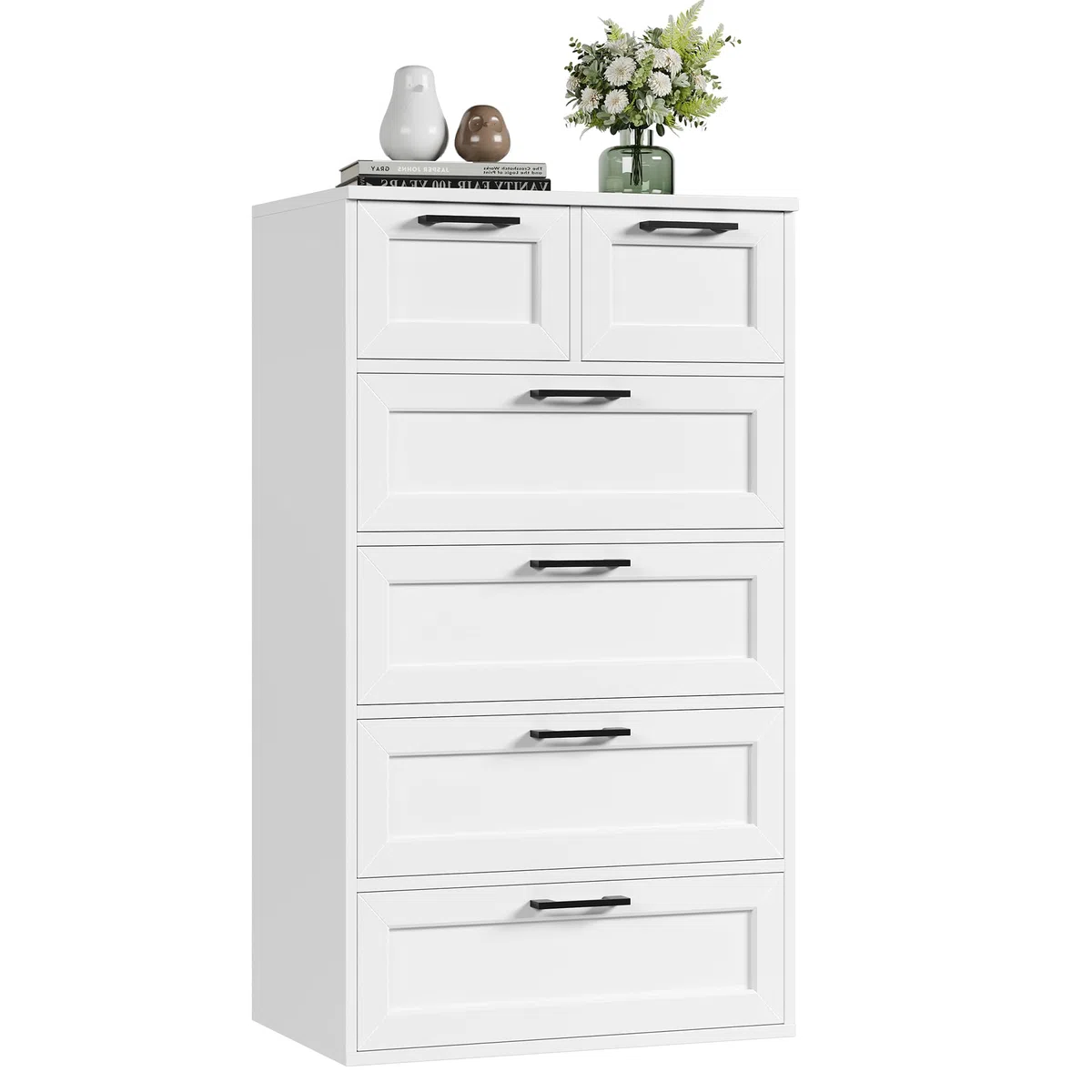HOCSOK Cassettiera Bianca, Mobiletto con 6 Cassetti, Comò in Legno, Cassettiera Alta per Camera da Letto, Soggiorno, Corridoio, Moderna, 40 x 60 x 99,5 cm