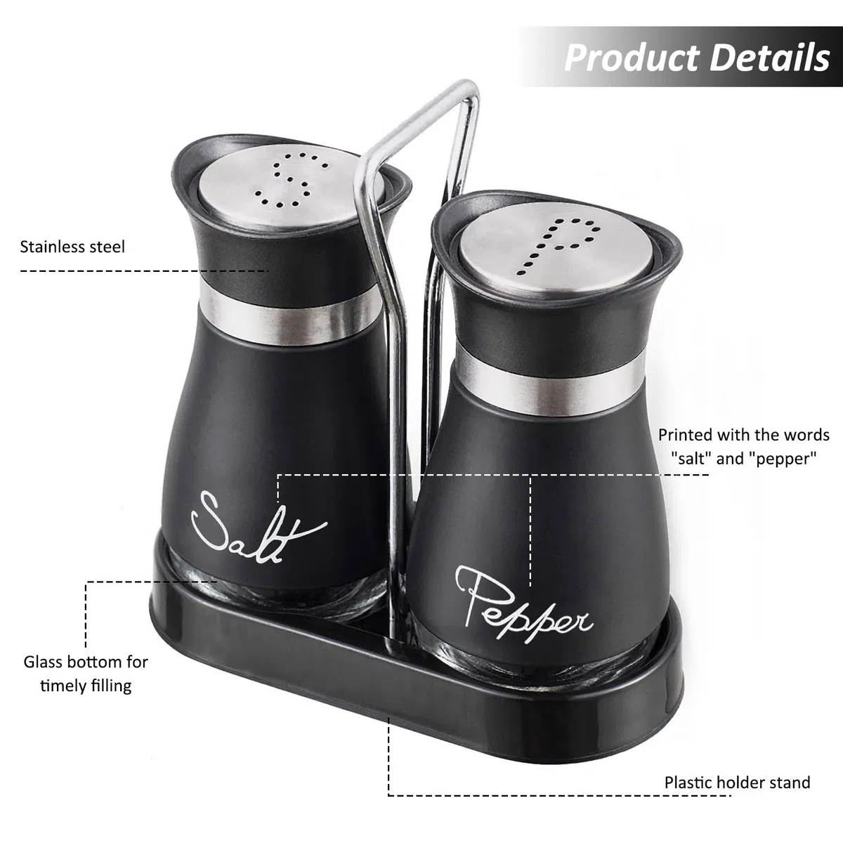 Saliera e Pepiera, 2 pezzi Set Sale e Pepe, 100 ml, Saliera in Vetro e Inox Spargispezie, Barattoli di Spezie