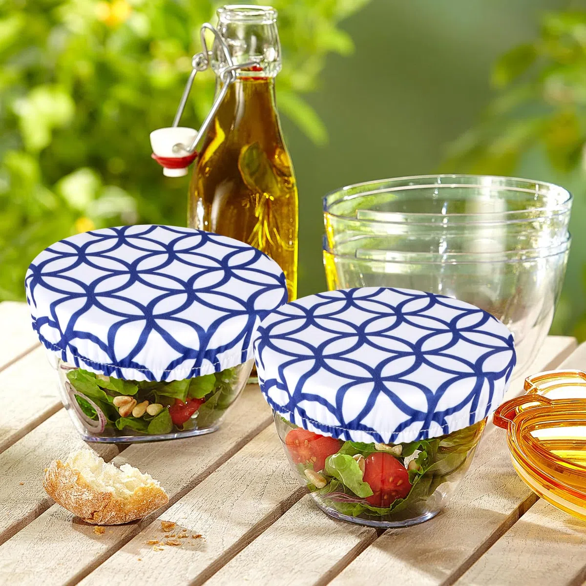 PHOGARY 5 Coperture per Alimenti, Riutilizzabili, in Tessuto, con Elastico, Coperchio Estensibile, in Tessuto Impermeabile, per Ciotola in Vetro Alato, Fiore Blu
