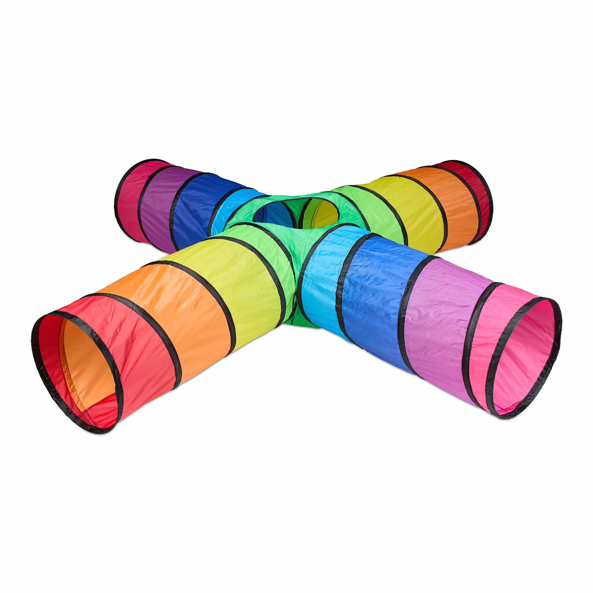 Relaxdays Tunnel Gioco per Bambini, Tenda Giochi da Esterno e Interno, 46x232x232 cm, Tubo Pop-Up, 4 Aperture, Colorato