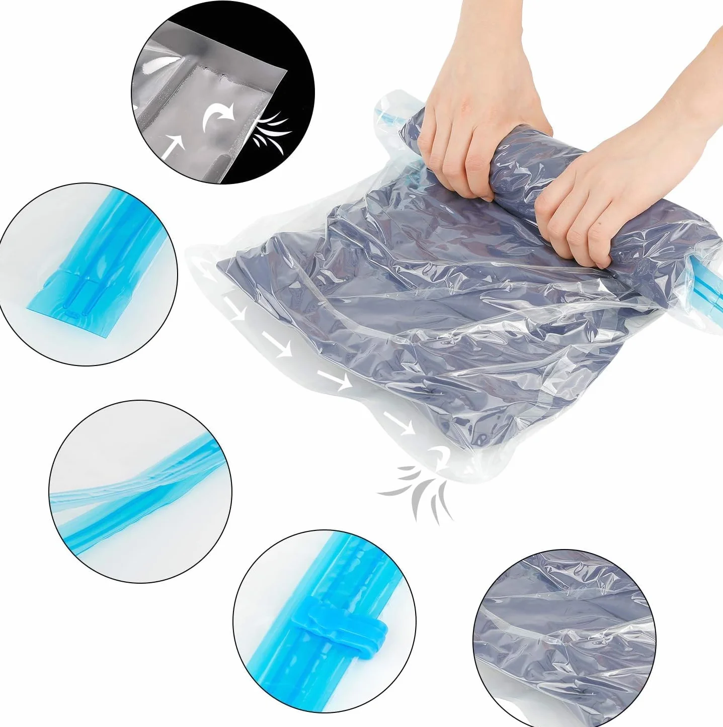 Sacchi Sottovuoto di Rotolo a Mano, 10 Pz (5 * 60 x 40 cm) (5 * 50 x 35 cm) Sacchetti Buste Sottovuoto Salvaspazio， Buste Sottovuoto Vestiti,Borse da viaggio,per Viaggi, Pompa Senza Bisogno.