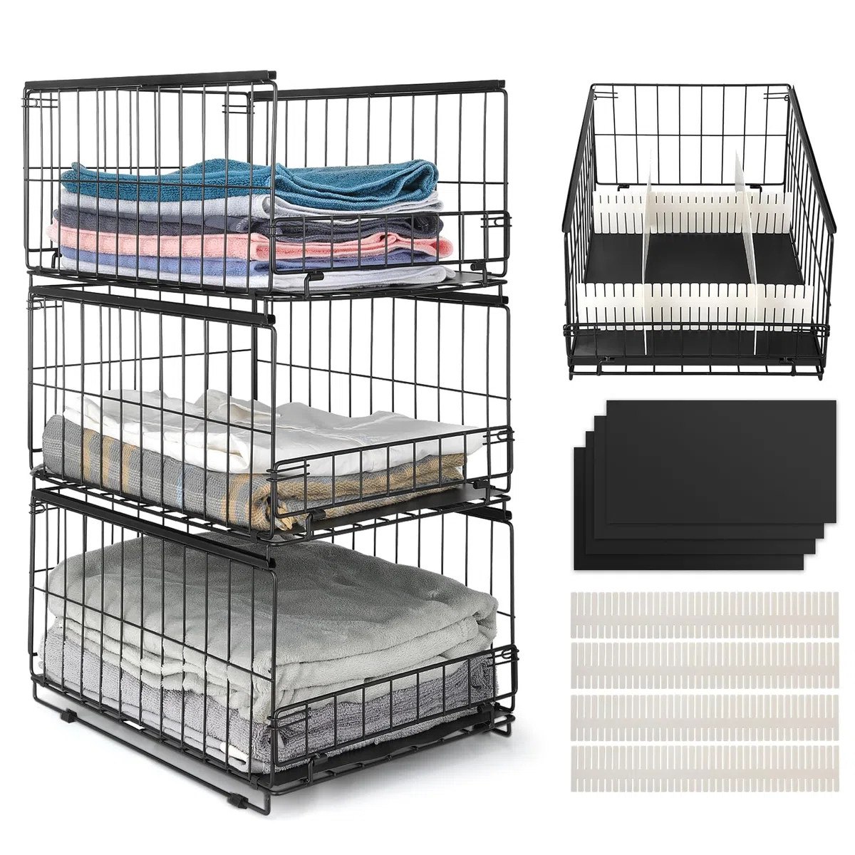 Set di 3 Cassetti per Armadio Interno Organizer Armadio Rigido Cassettiera Armadio Interna Impilabili Pieghevoli Acciaio Inossidabile