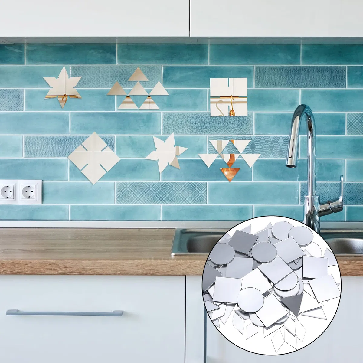 Yuanchu 120 piccoli specchi per artigianato, 4 forme: triangolo, quadrato, rotondo, diamante, fai da te a specchio mosaico piastrelle per arte della parete della casa, palle da discoteca