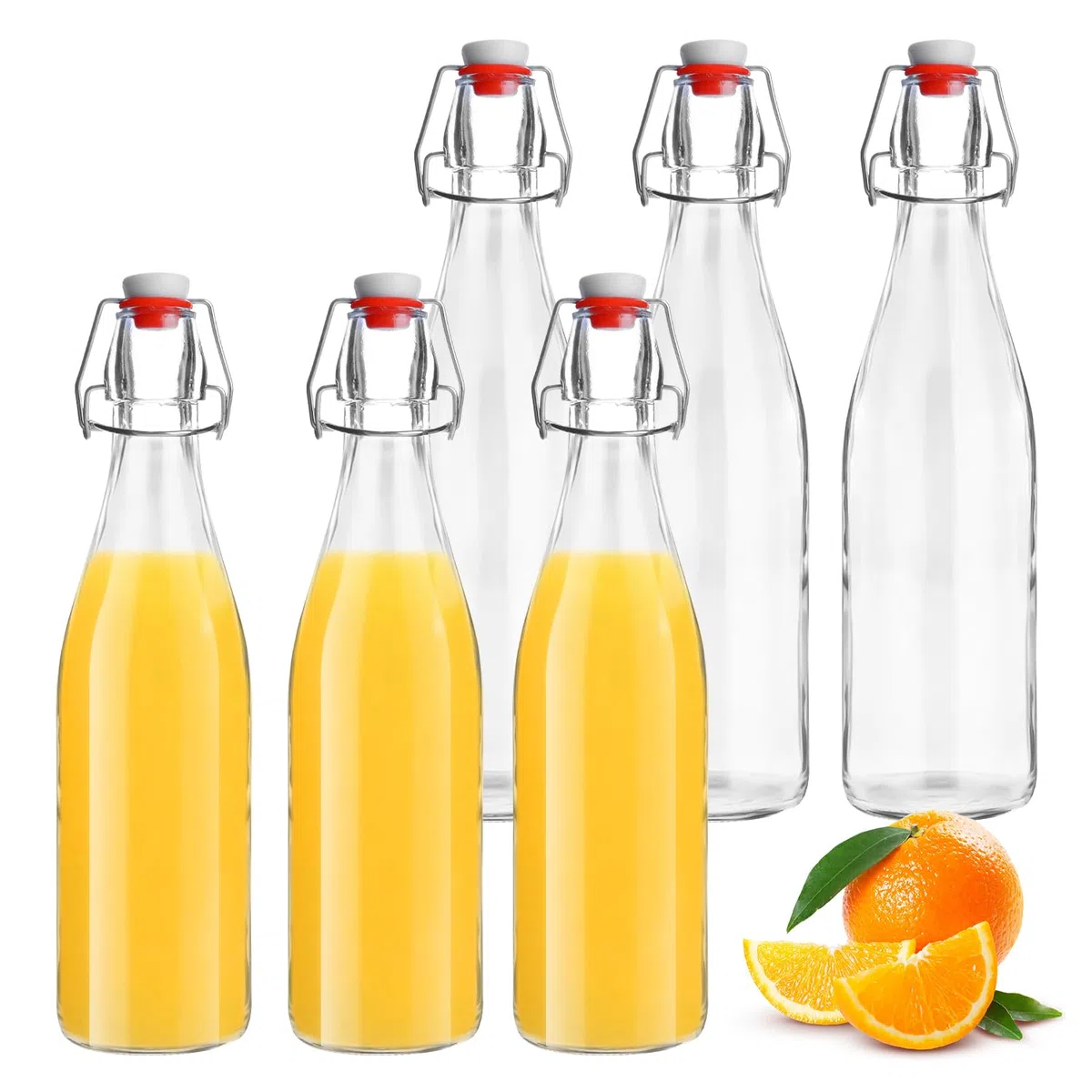 Bottiglie di Vetro con Chiusura a Leva da 500 ml, 6 Pezzi Bottiglie da Riempire, Bottiglie Vetro 0.5 Litro, Bottiglie Vuote Bottiglia di Succo per Aceto, Succo, Bevande Fatte in Casa, Birra e Limonata