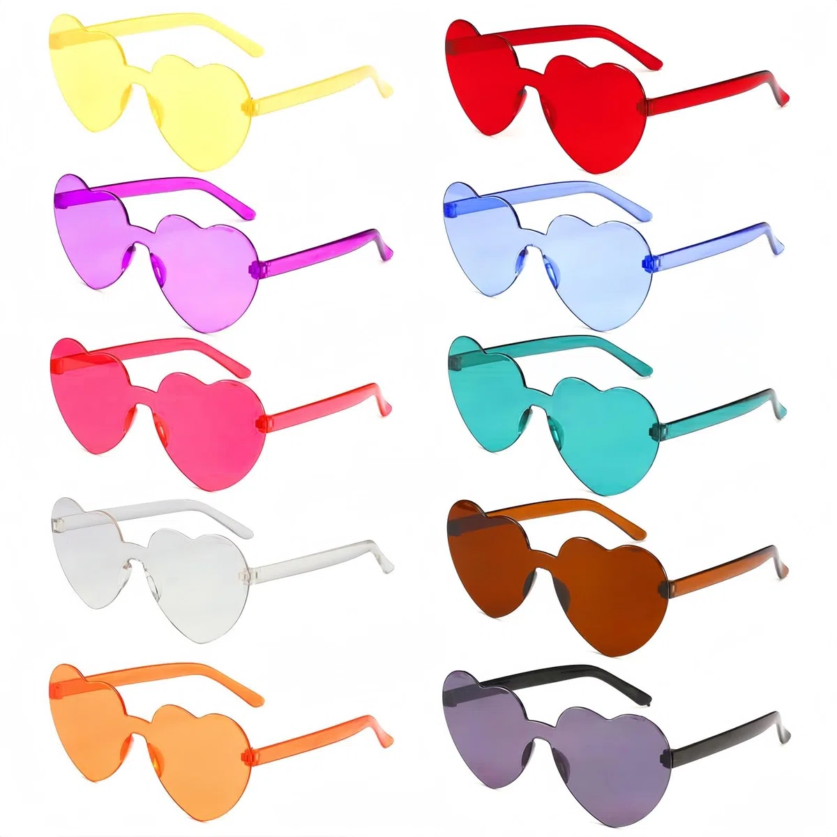 flintronic Occhiali da Sole e Cuore, 10 Paia Occhiali da Festa, Hippy Occhiali a Forma di Cuore, Occhiali Divertenti Trasparenti Colorate Per Feste Compleanno Carnevale Novità per Adulti/Bambino