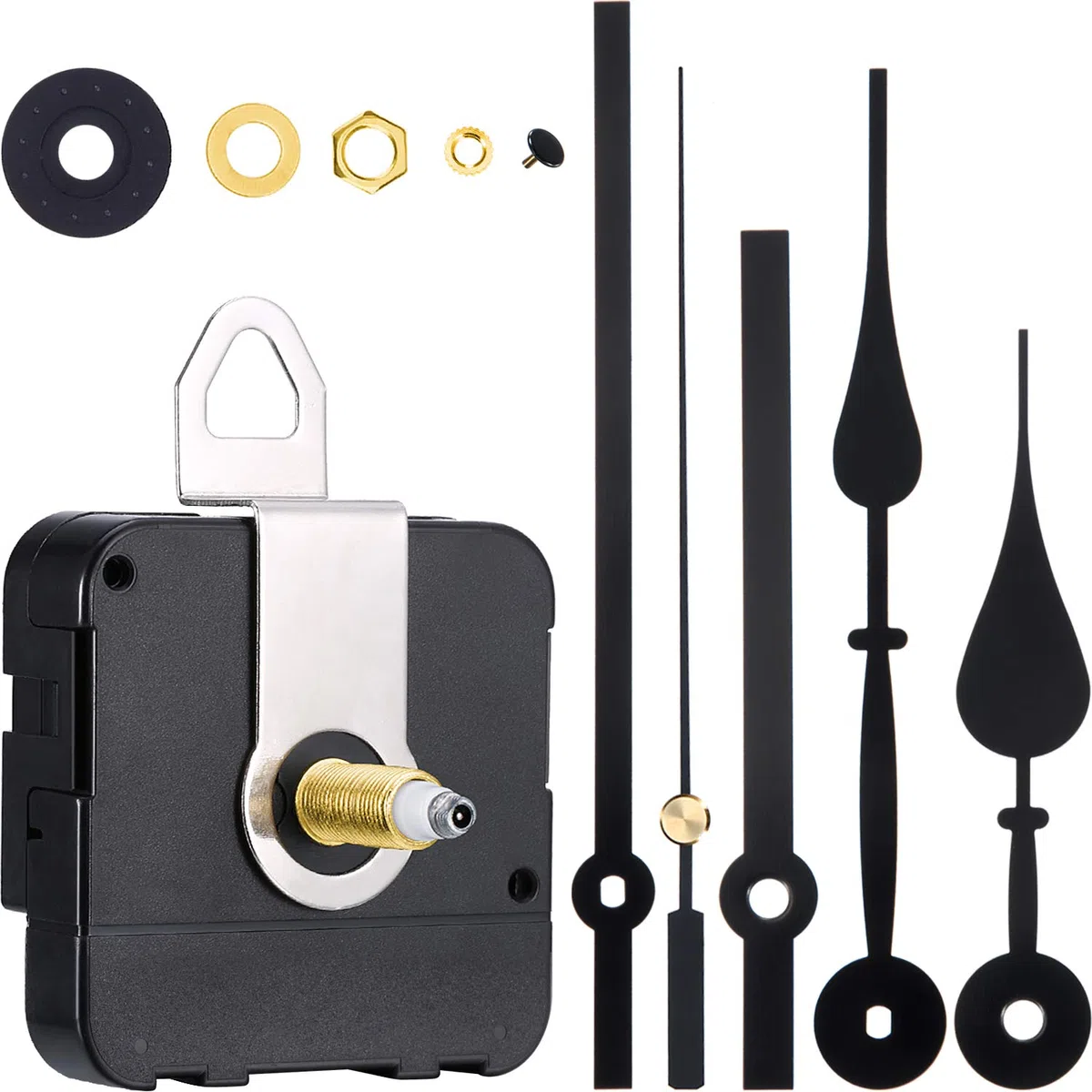 Meccanismo di movimento dell'orologio ad albero lungo ad alta coppia con 2 diverse paia di lancette (colore set 1, lunghezza albero 20 mm)