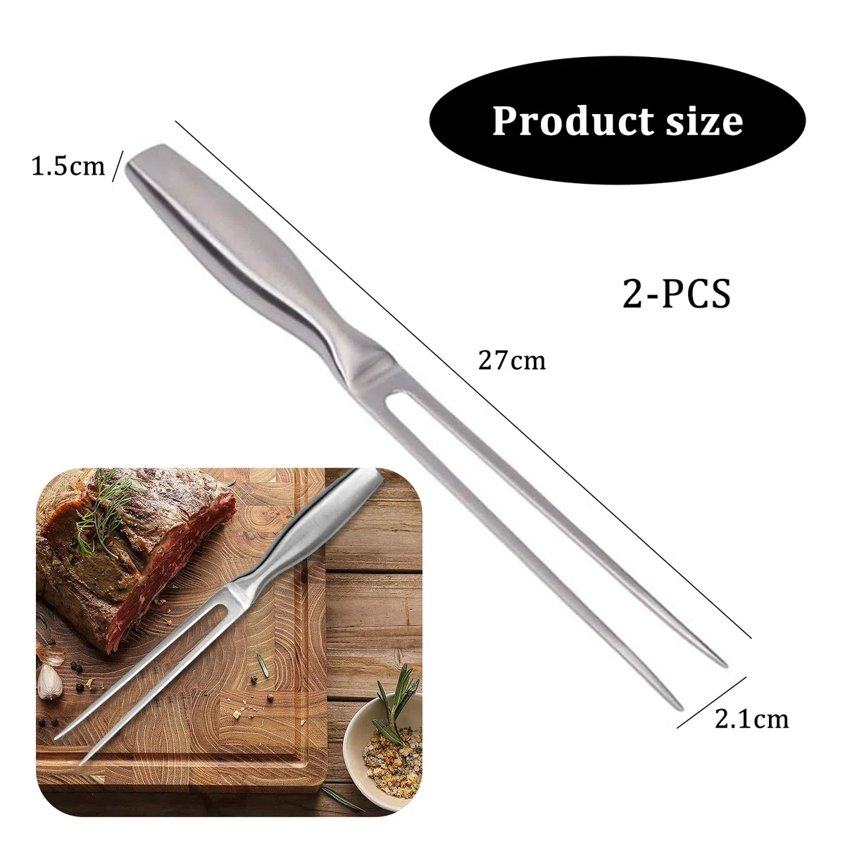 2 pezzi Forchetta da Carne in Acciaio Inox 27 cm Forchettone Barbecue Forchette per Arrosti Forchetta Carne con Manico per Barbecue Cucina Tacchino Arrosto