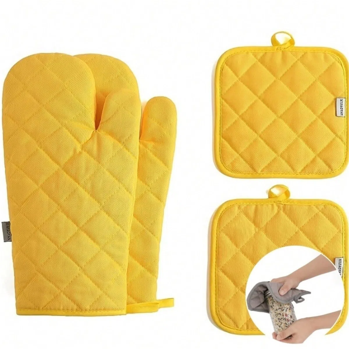 Set di 4 guanti da forno e presine, alta resistenza al calore, 500 gradi, extra spessi, lunghi, guanti da cucina in cotone per cucinare (30,5 cm, verde)