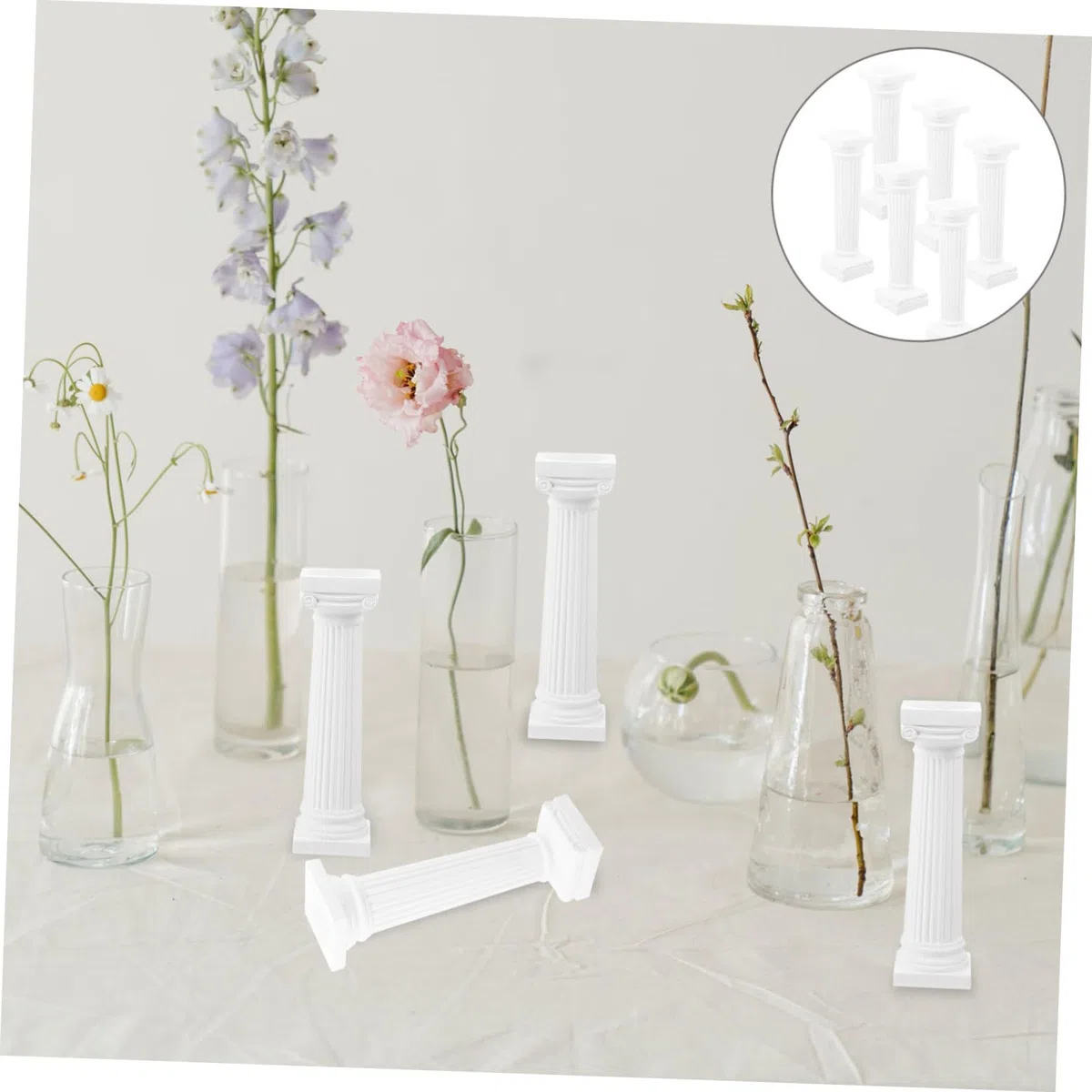 Colonne Romane Decorative Mini 4,5” in Resina Bianca, Sculture Per Decorazioni Casa, Matrimoni e Allestimenti Fotografici, Set Da 6 Pezzi