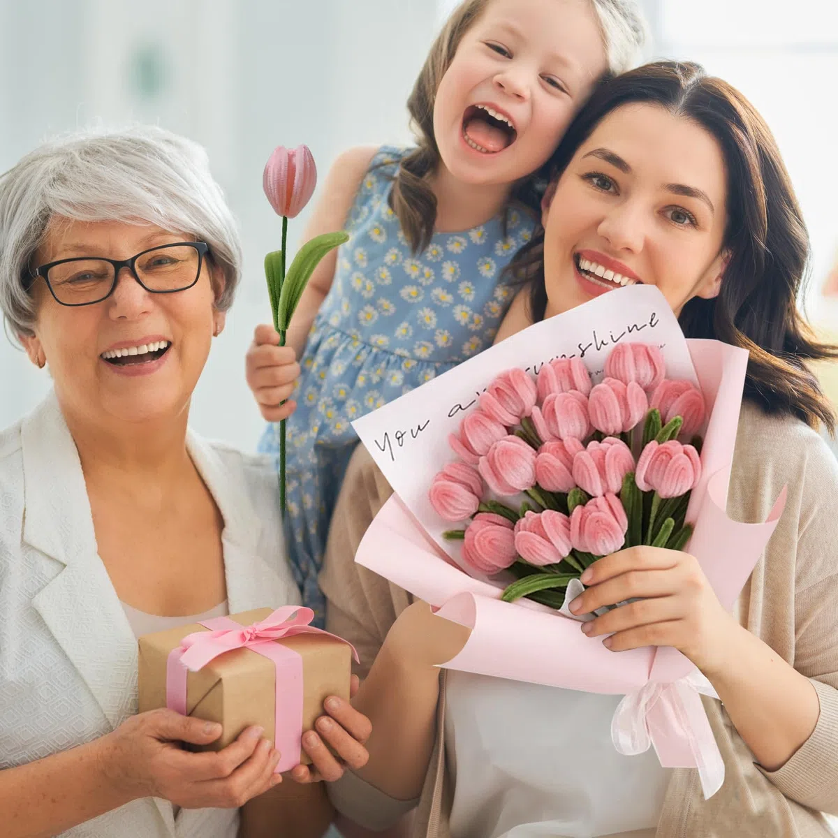 Set di 400 Scovolini con Fiori, Scovolini per Fai-da-te con Gambi, Stami, Nastro Floreale, Borsa Bianca per Fiori, Scovolini DIY per Tulipani & Idee Creative (Rosa)