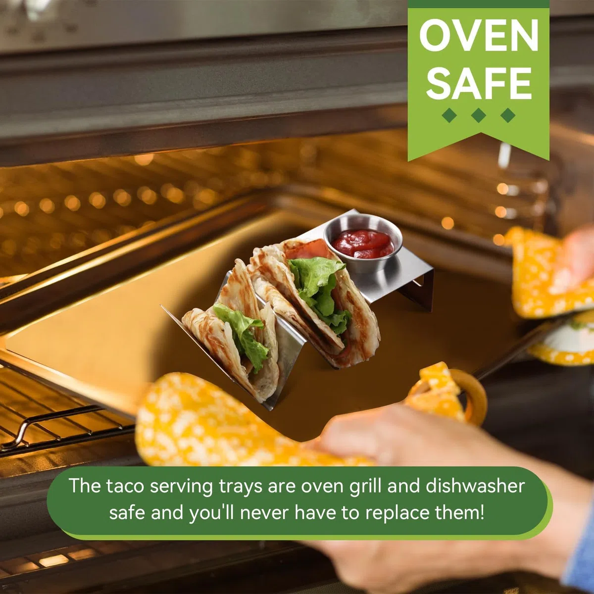 HERCHR Porta Tacos Messicani supporto per taco in acciaio inox con posacenere per salsa