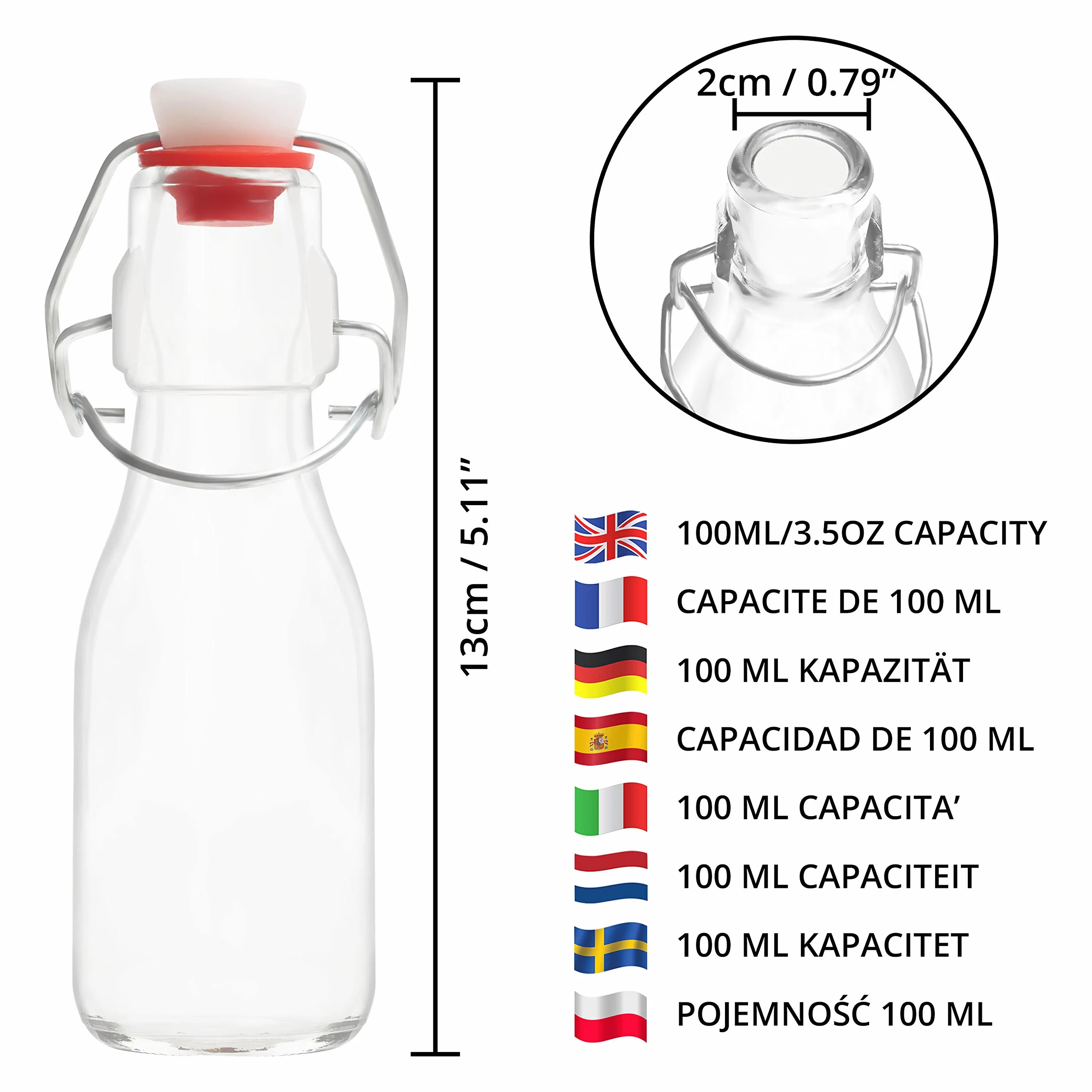 Kurtzy 12pz Bottiglia Vetro con Tappo a Clip Ermetico - Bottigliette Vetro 100 ml - Bottiglie di Vetro per Acqua con Chiusura a Scatto - Bottigliette Vetro per Liquori, Bevande ed Olio
