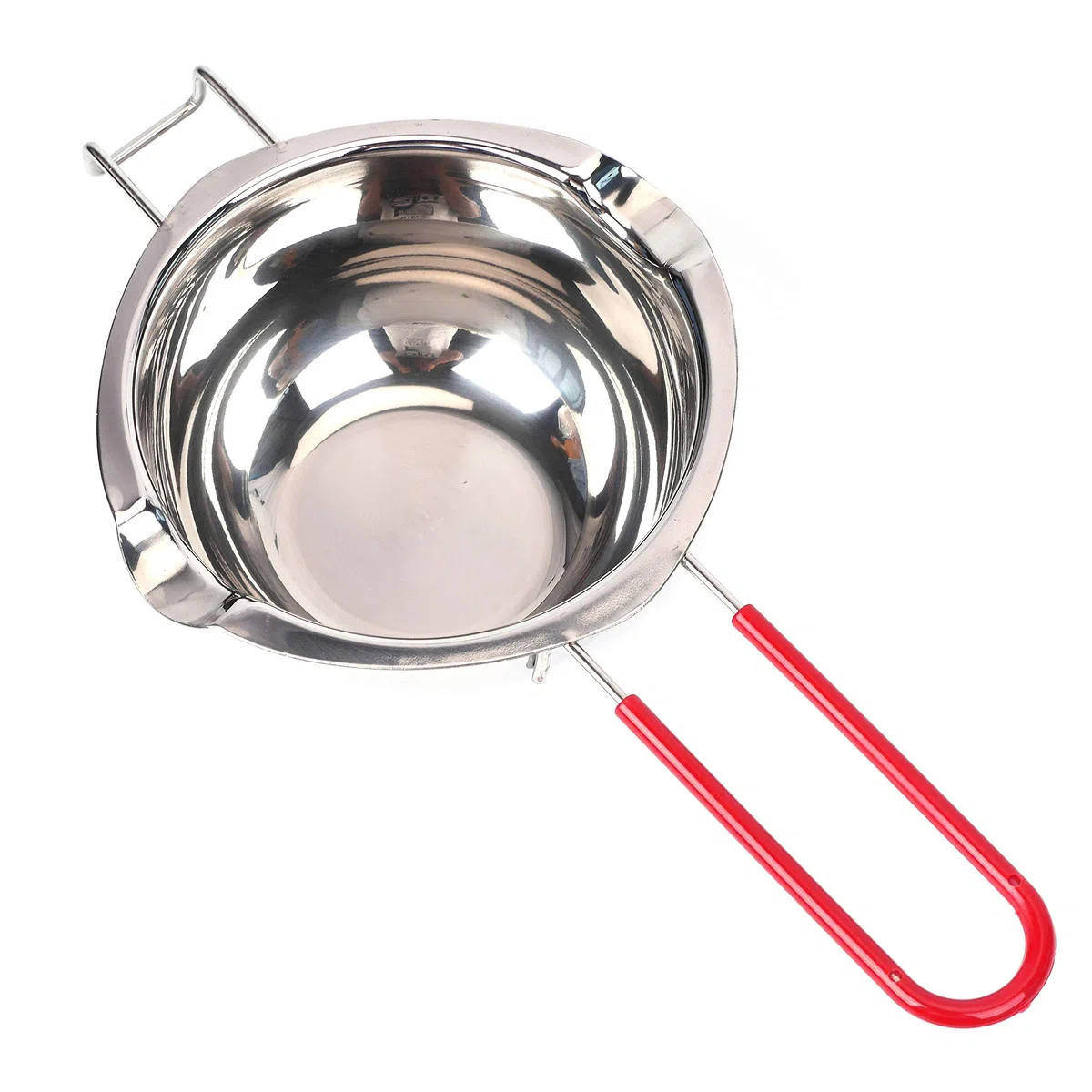 Contenitore per fondere il cioccolato in acciaio inox 18/8 con doppio beccuccio, manico resistente al calore, fondo piatto, ideale per sciogliere il burro, 480 ml argento.
