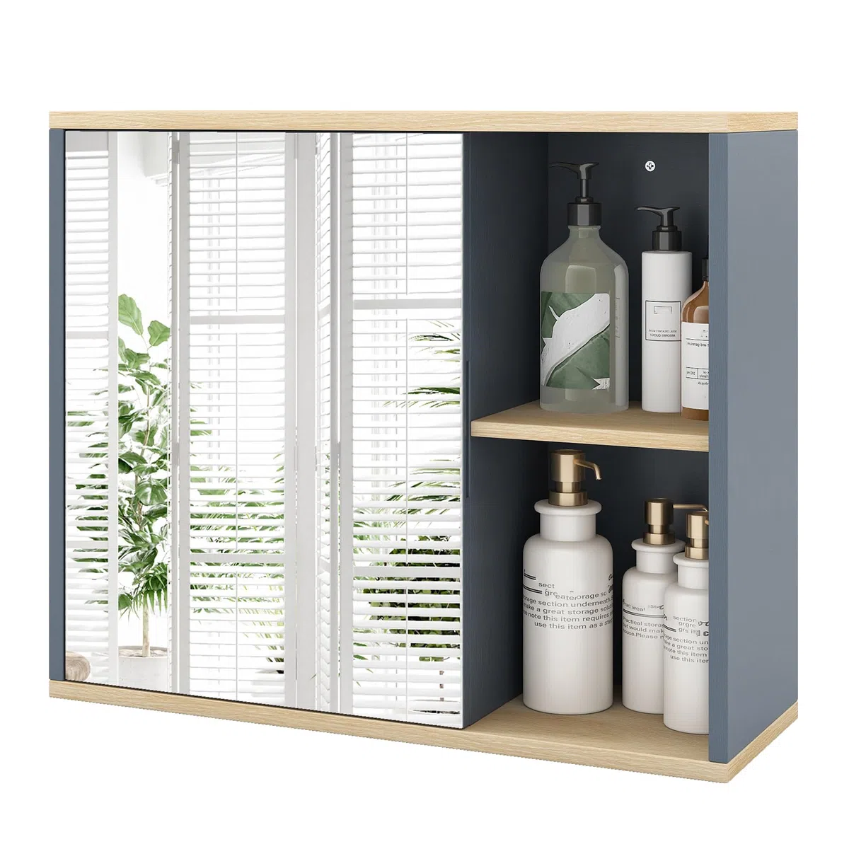 COSTWAY Armadietto Specchio Bagno, Specchiera Bagno da Parete con Porta Specchiata, Ripiano Regolabile e Scomparti Laterali Aperti, Specchio Contenitore Salvaspazio per Soggiorno 60 x 20 x 50 cm