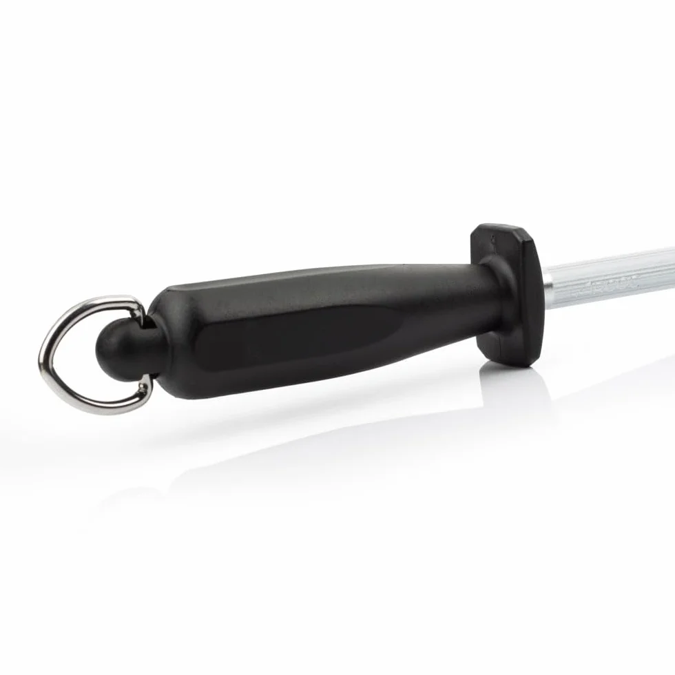 ARCOS Afilatore in Acciaio Nitrum e Lama 250 mm – Corpo in Acciaio al Carbonio Rivestito in Cromo, Manico in Polipropilene, Forme Leggere e Morbide – Nero, Serie Chaira