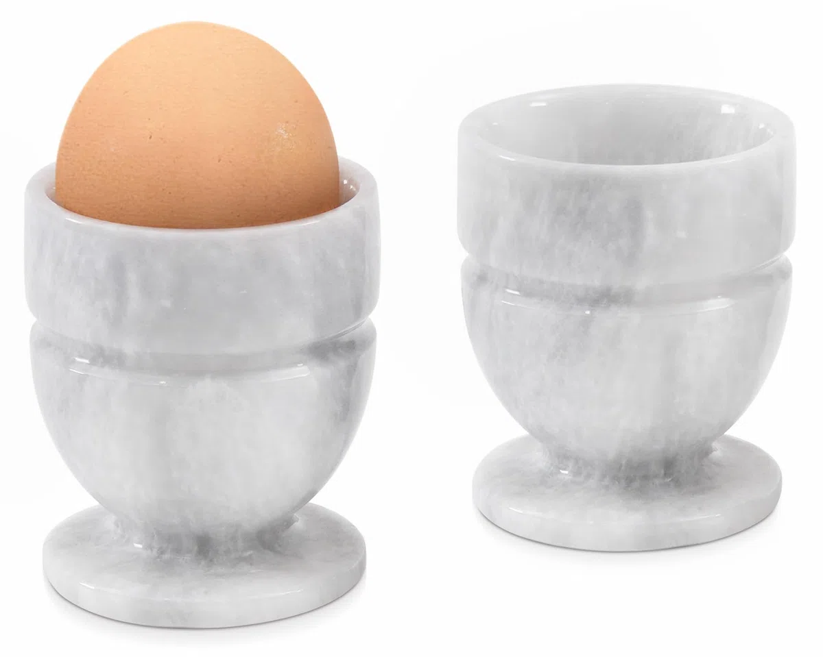 Radicaln, Set di 2 portauovo in marmo bianco, accessori da cucina fatti a mano, piccola decorazione per tavolo da pranzo, per uova alla coque