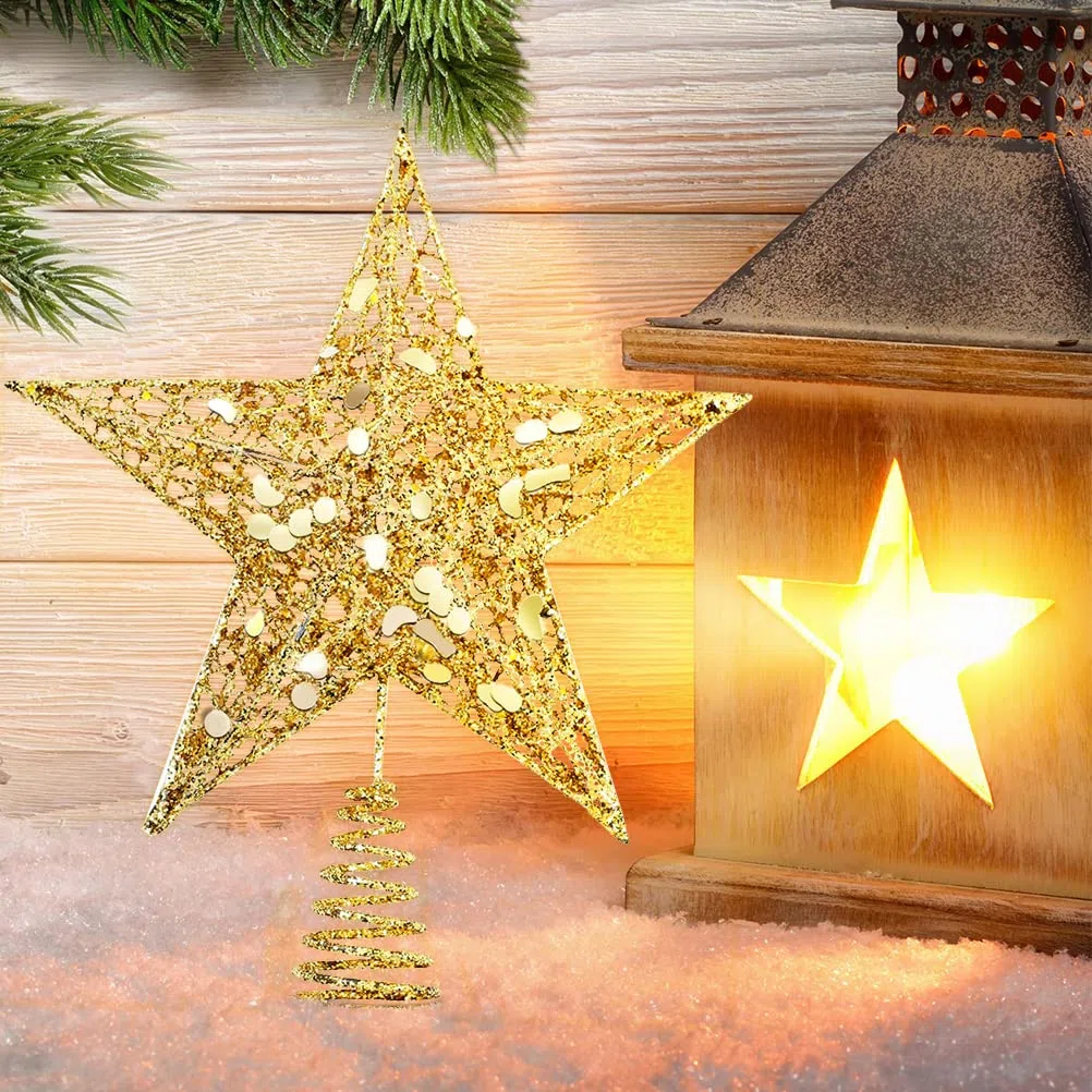 Puntale Stella Albero Natale, Oro Glitter Treetop Soprammobili Decorazione Natalizio, Lucido Forma di Stella Albero di Natale per Accessori Addobbi